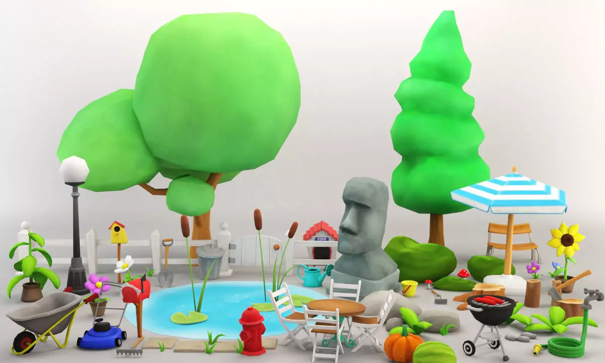Cartoon Garden Package Low-poly 3D model_0