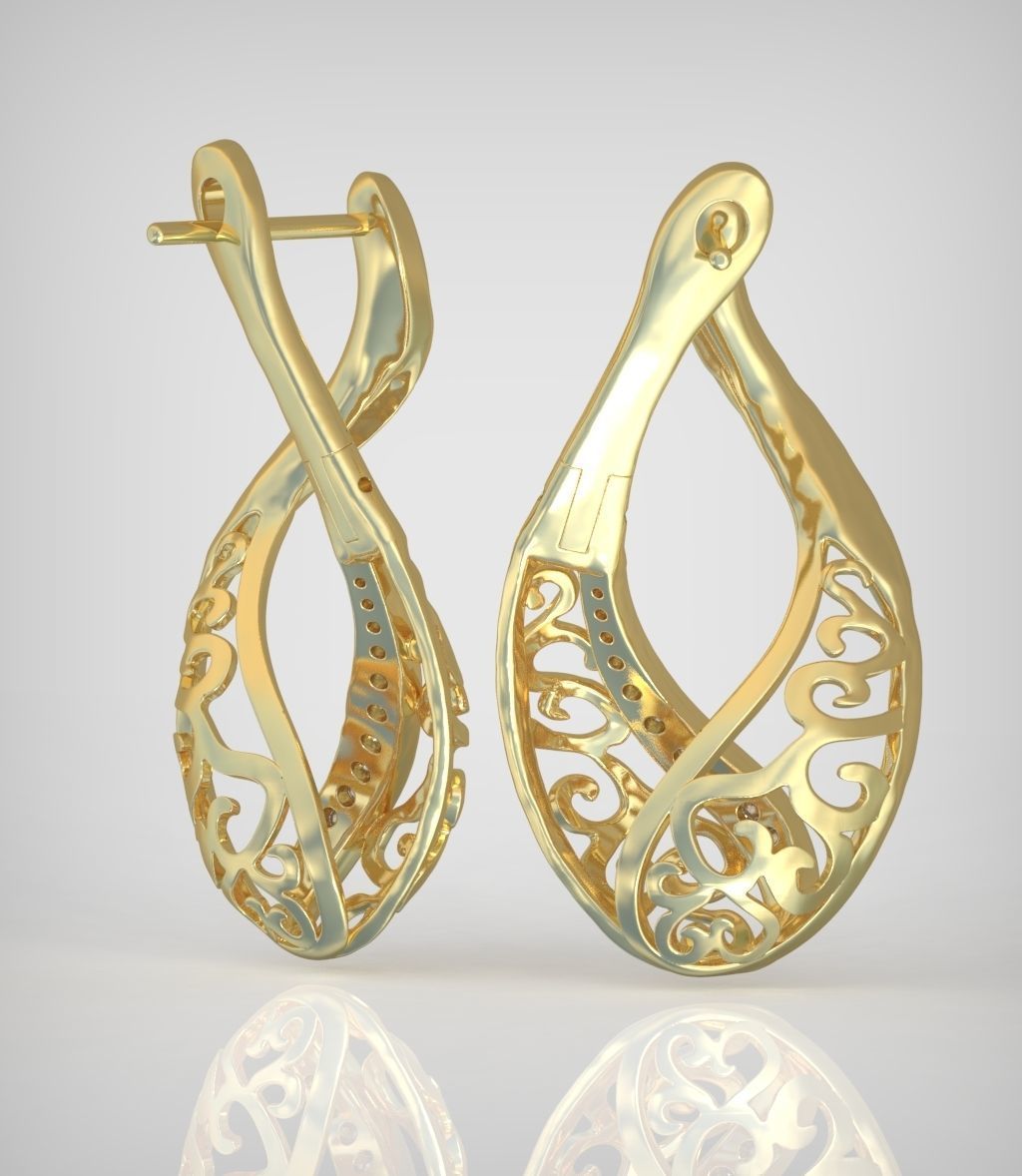 Diamond Earring  model 0250 3D printable model 16 3D print model_4