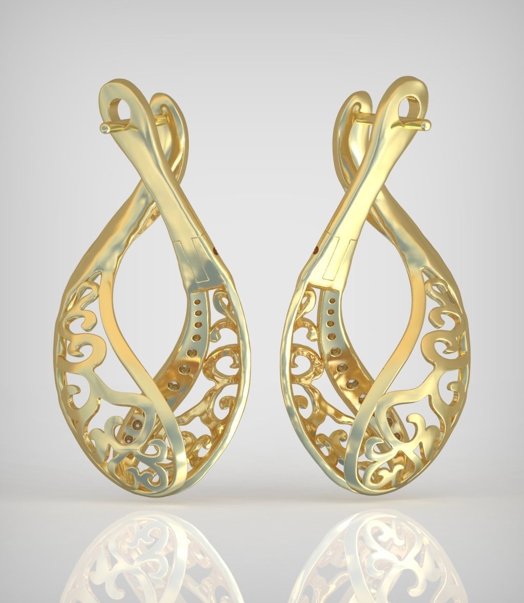 Diamond Earring  model 0250 3D printable model 16 3D print model_7