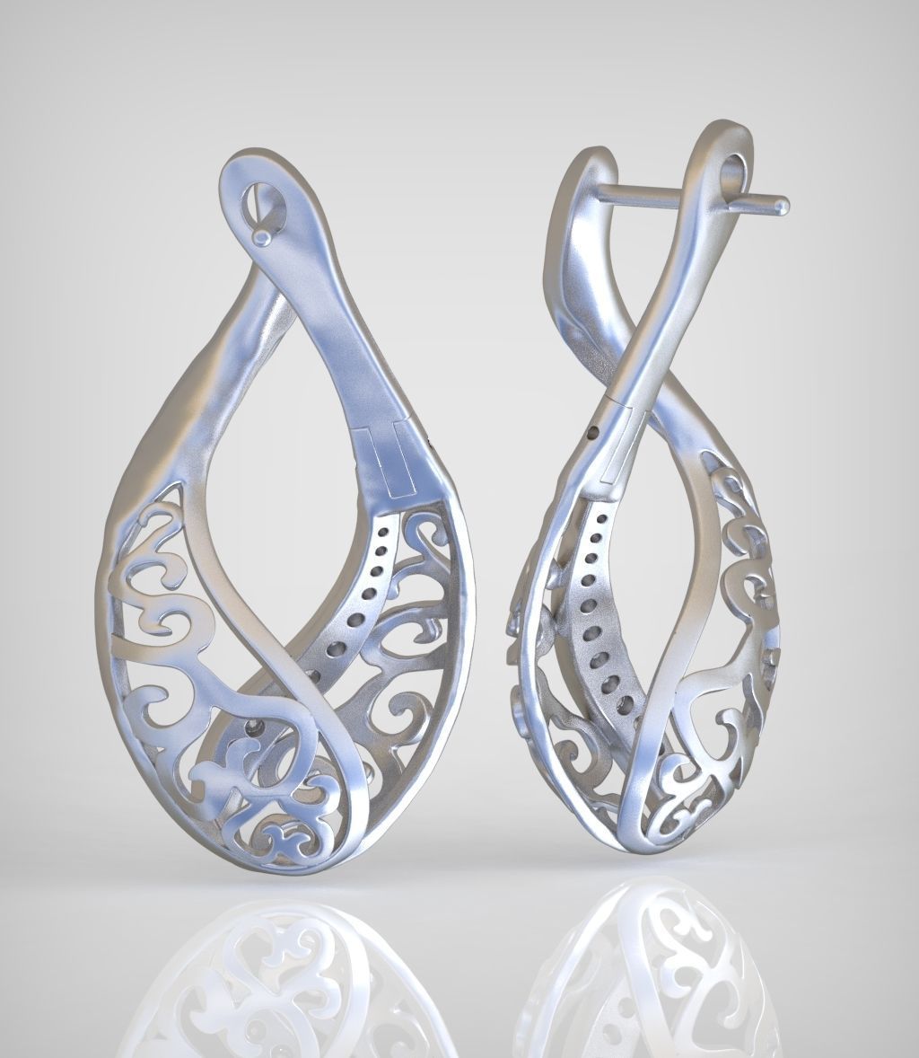 Diamond Earring  model 0250 3D printable model 16 3D print model_11