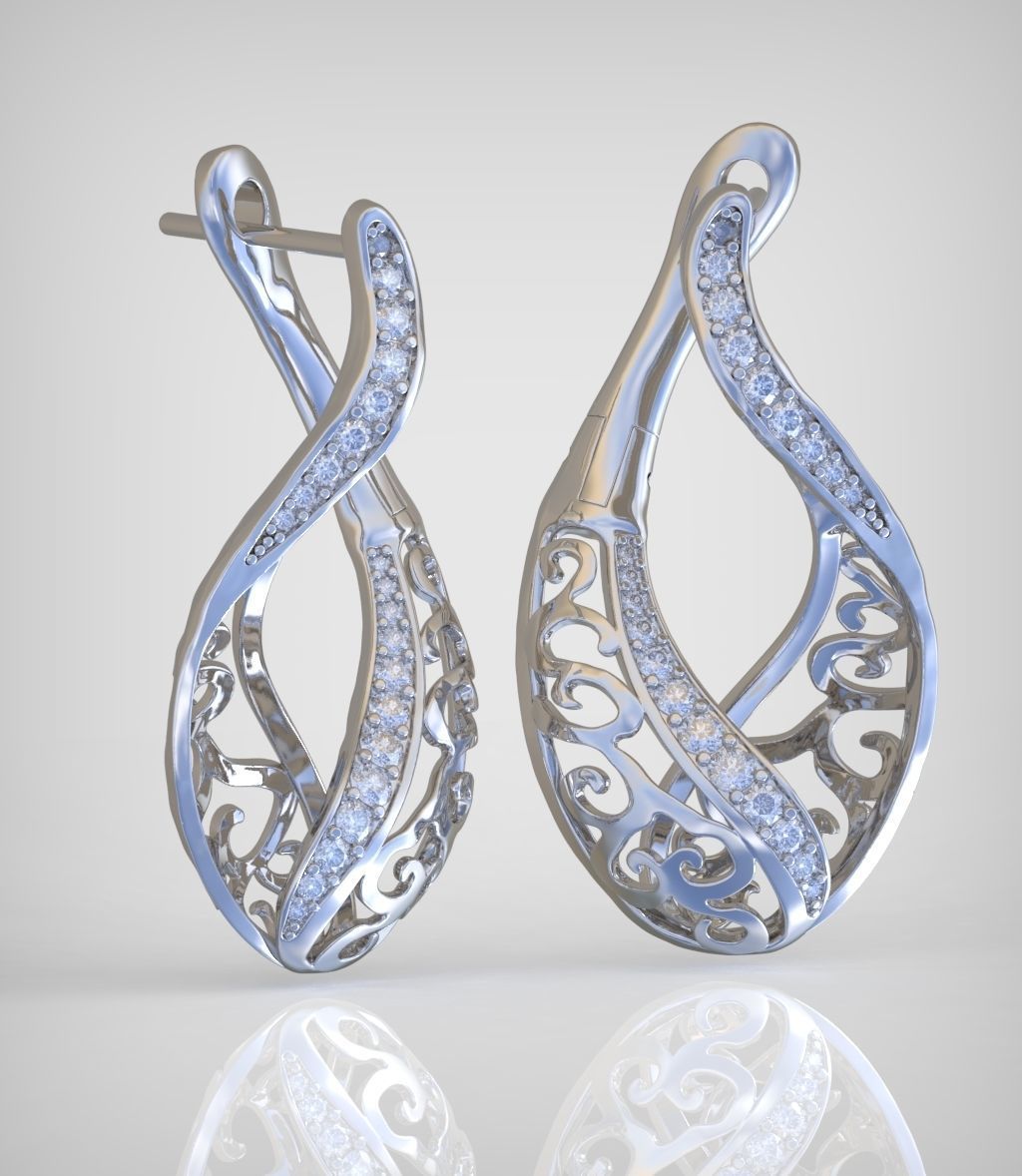 Diamond Earring  model 0250 3D printable model 16 3D print model_2