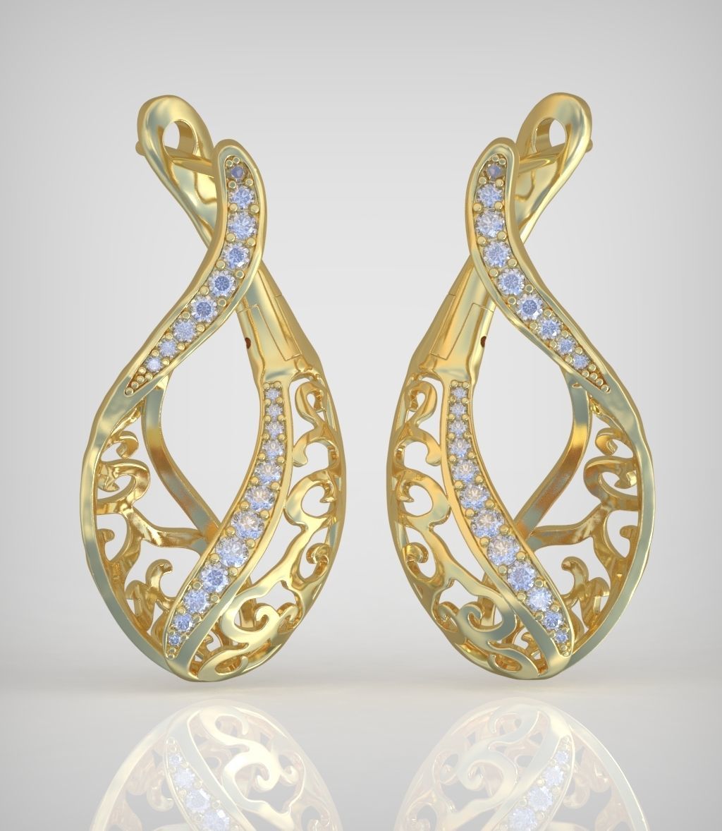 Diamond Earring  model 0250 3D printable model 16 3D print model_1