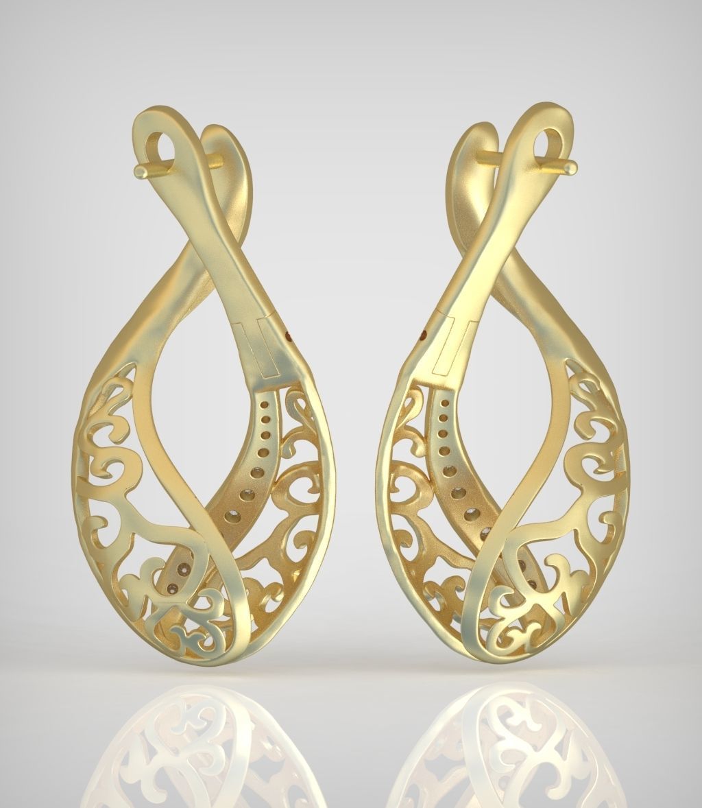 Diamond Earring  model 0250 3D printable model 16 3D print model_9