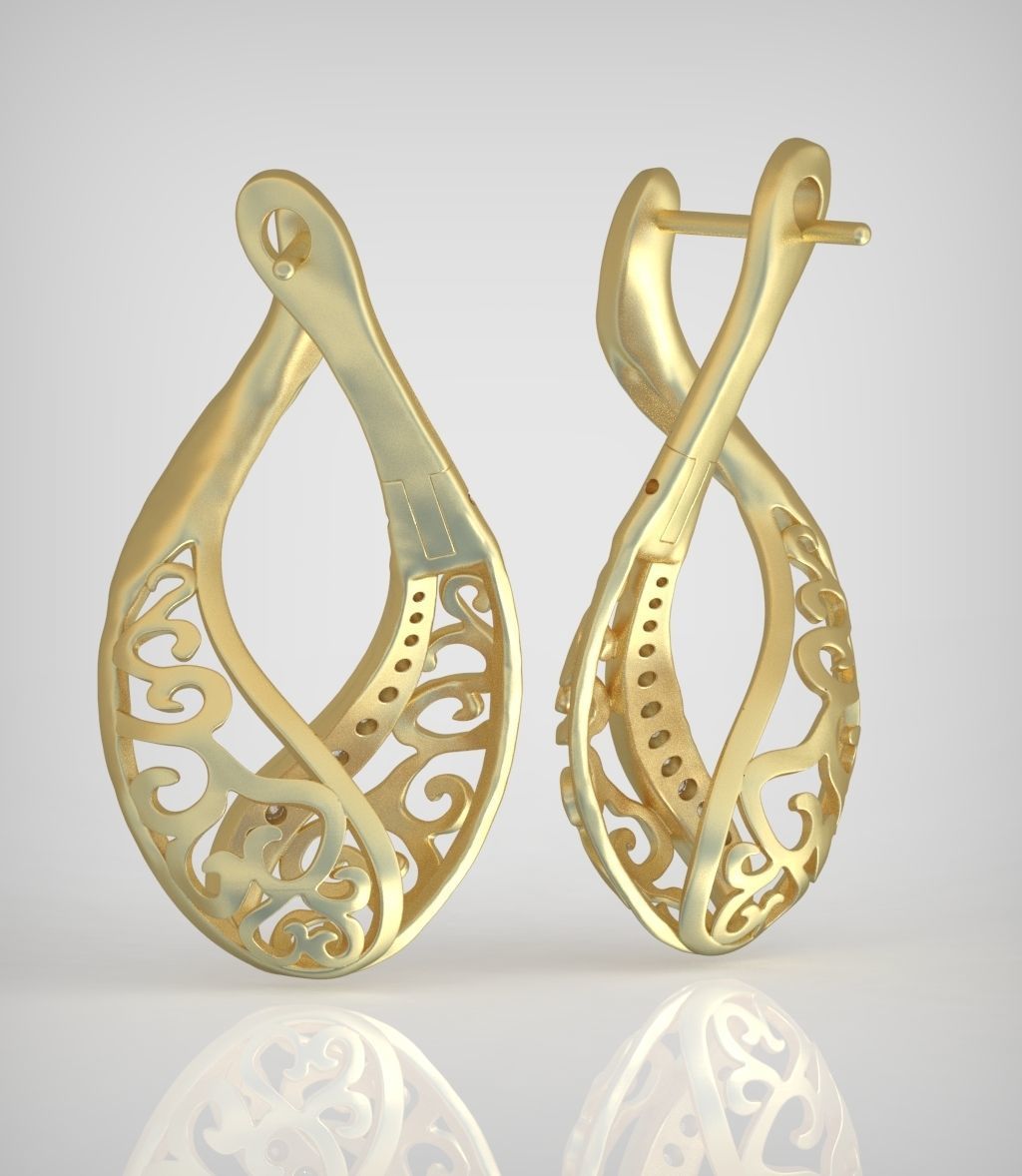 Diamond Earring  model 0250 3D printable model 16 3D print model_10