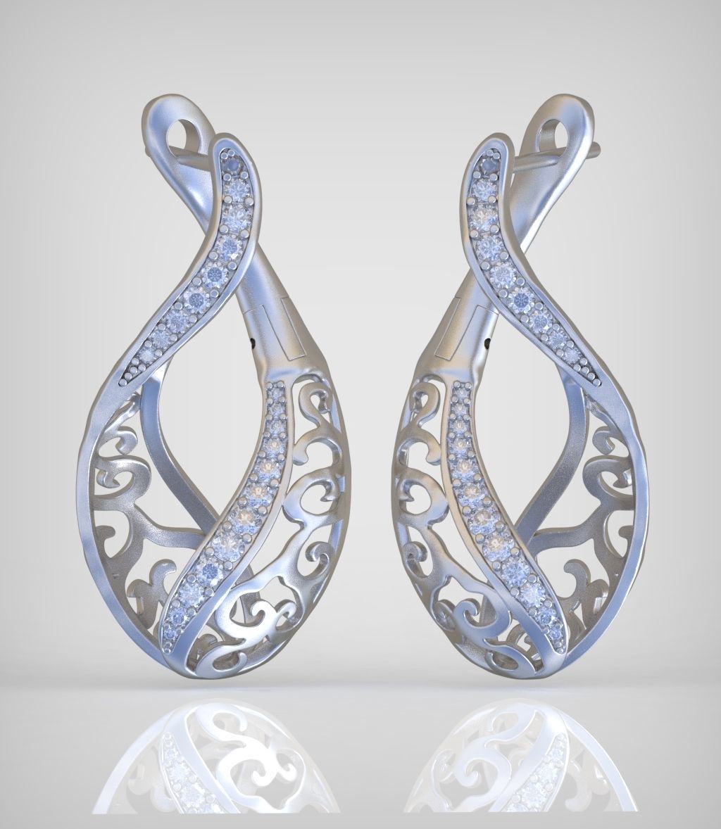 Diamond Earring  model 0250 3D printable model 16 3D print model_14