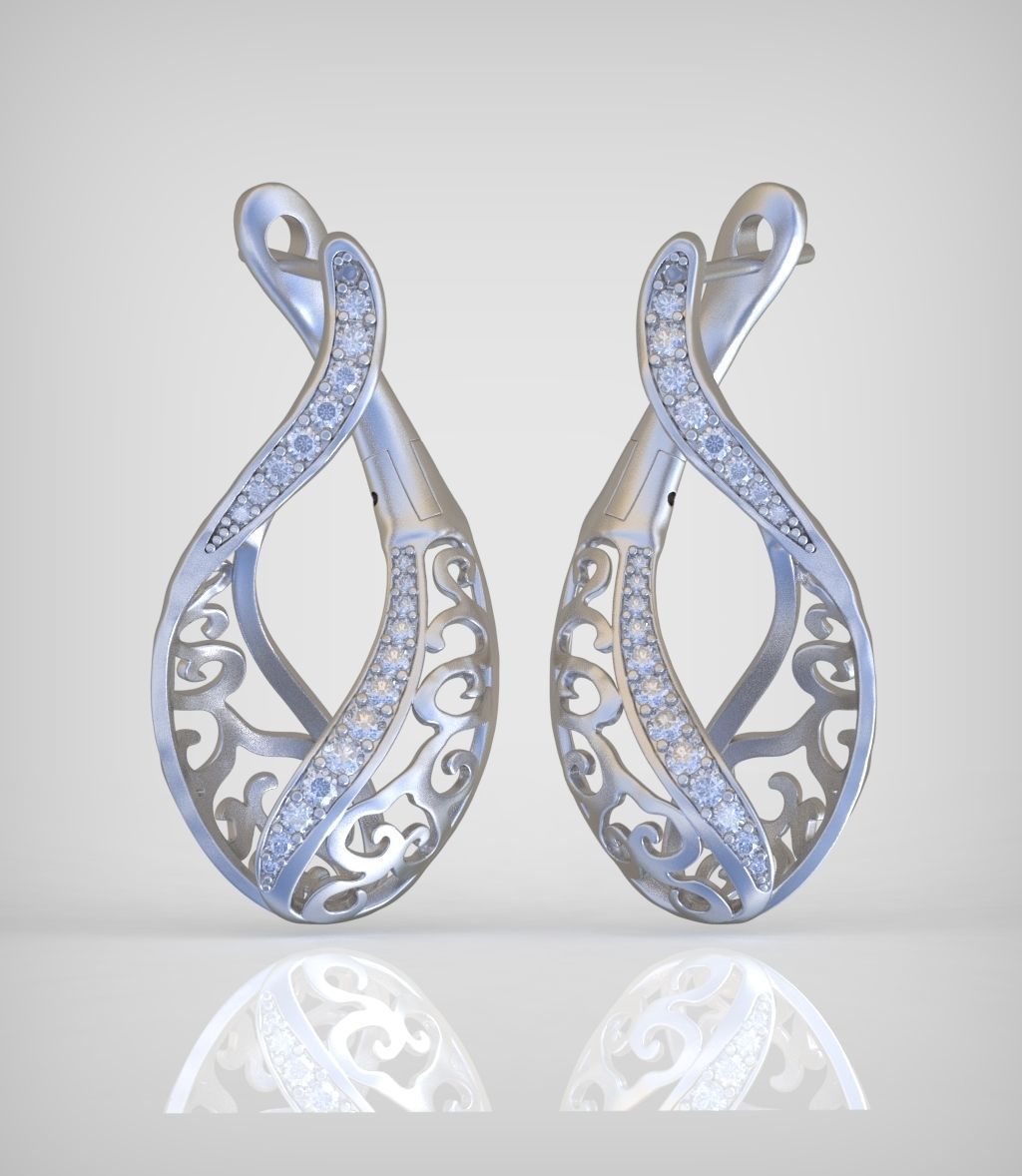 Diamond Earring  model 0250 3D printable model 16 3D print model_12