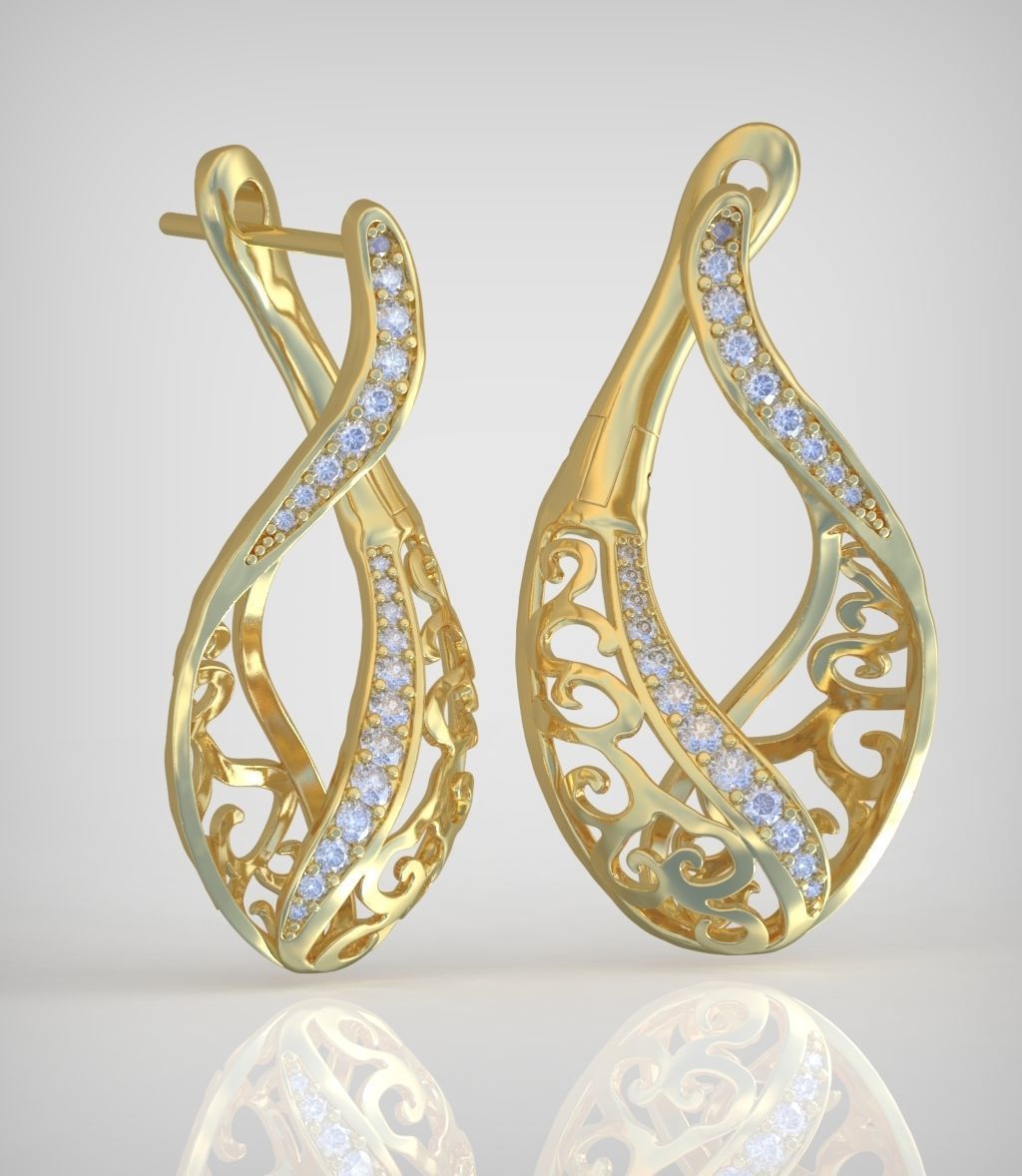 Diamond Earring  model 0250 3D printable model 16 3D print model_3