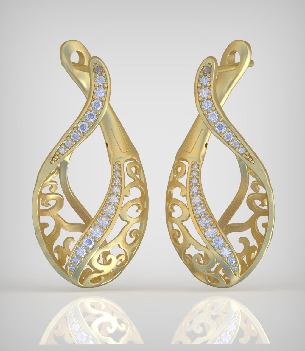 Diamond Earring  model 0250 3D printable model 16 3D print model_13