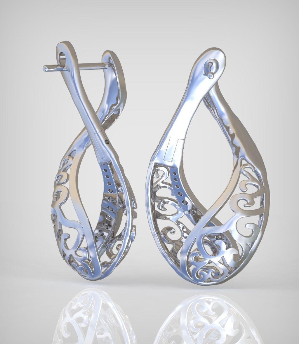 Diamond Earring  model 0250 3D printable model 16 3D print model_5
