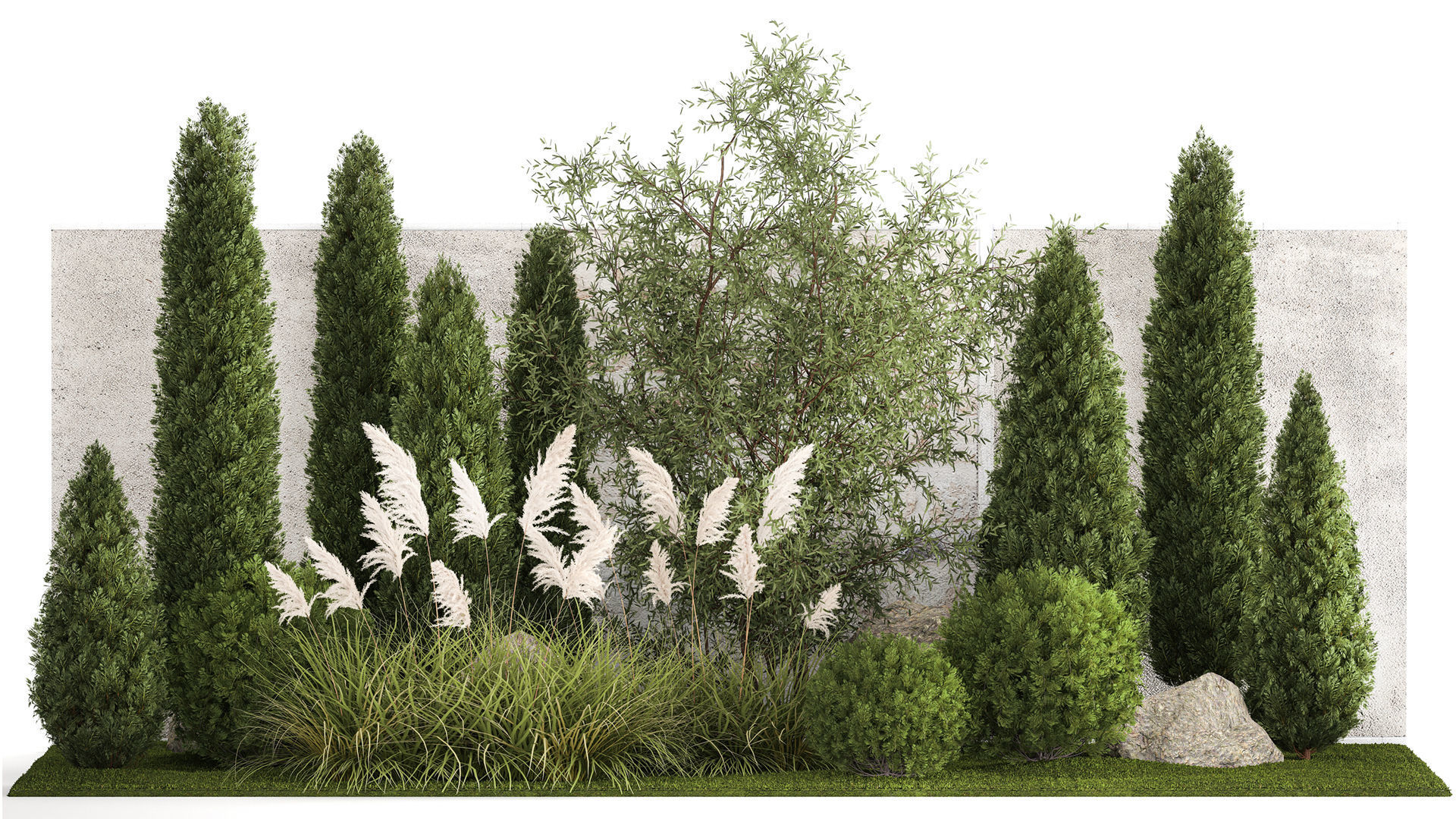 Beautiful garden of thuja cypress topiary bushes grass 1341 3D model_2