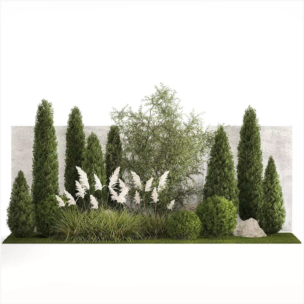 Beautiful garden of thuja cypress topiary bushes grass 1341 3D model_0
