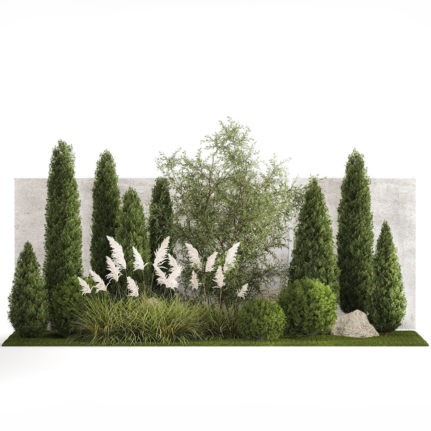 Beautiful garden of thuja cypress topiary bushes grass 1341 3D model_8