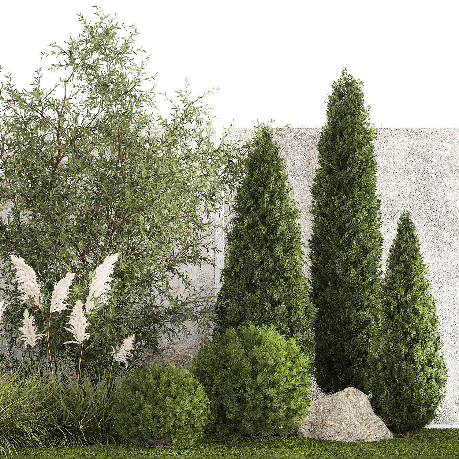 Beautiful garden of thuja cypress topiary bushes grass 1341 3D model_11