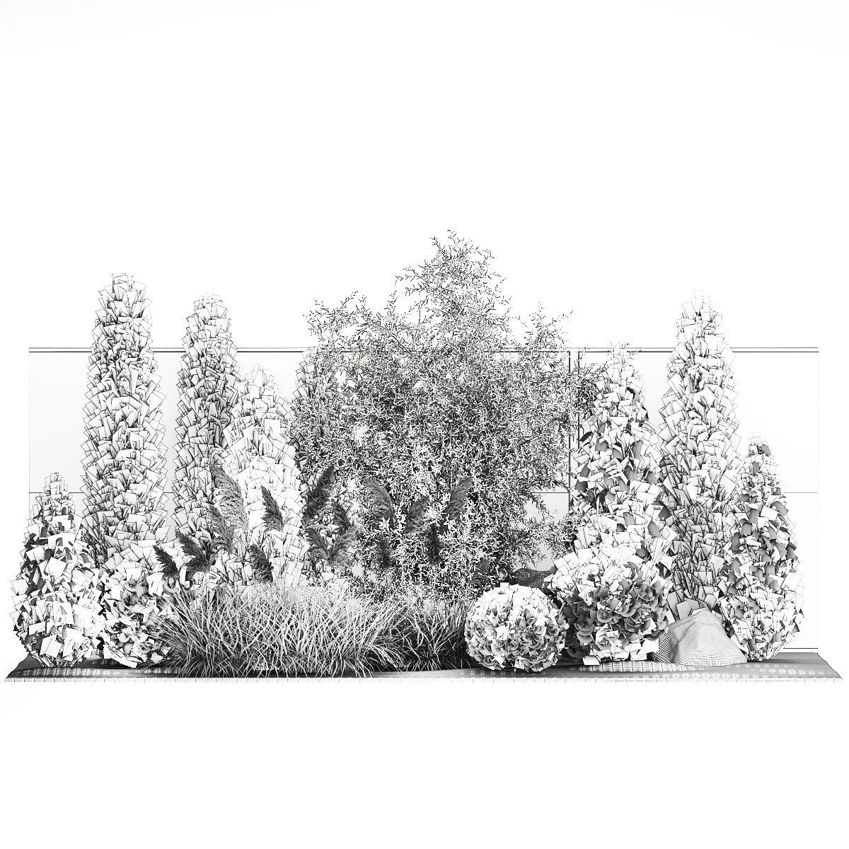 Beautiful garden of thuja cypress topiary bushes grass 1341 3D model_14