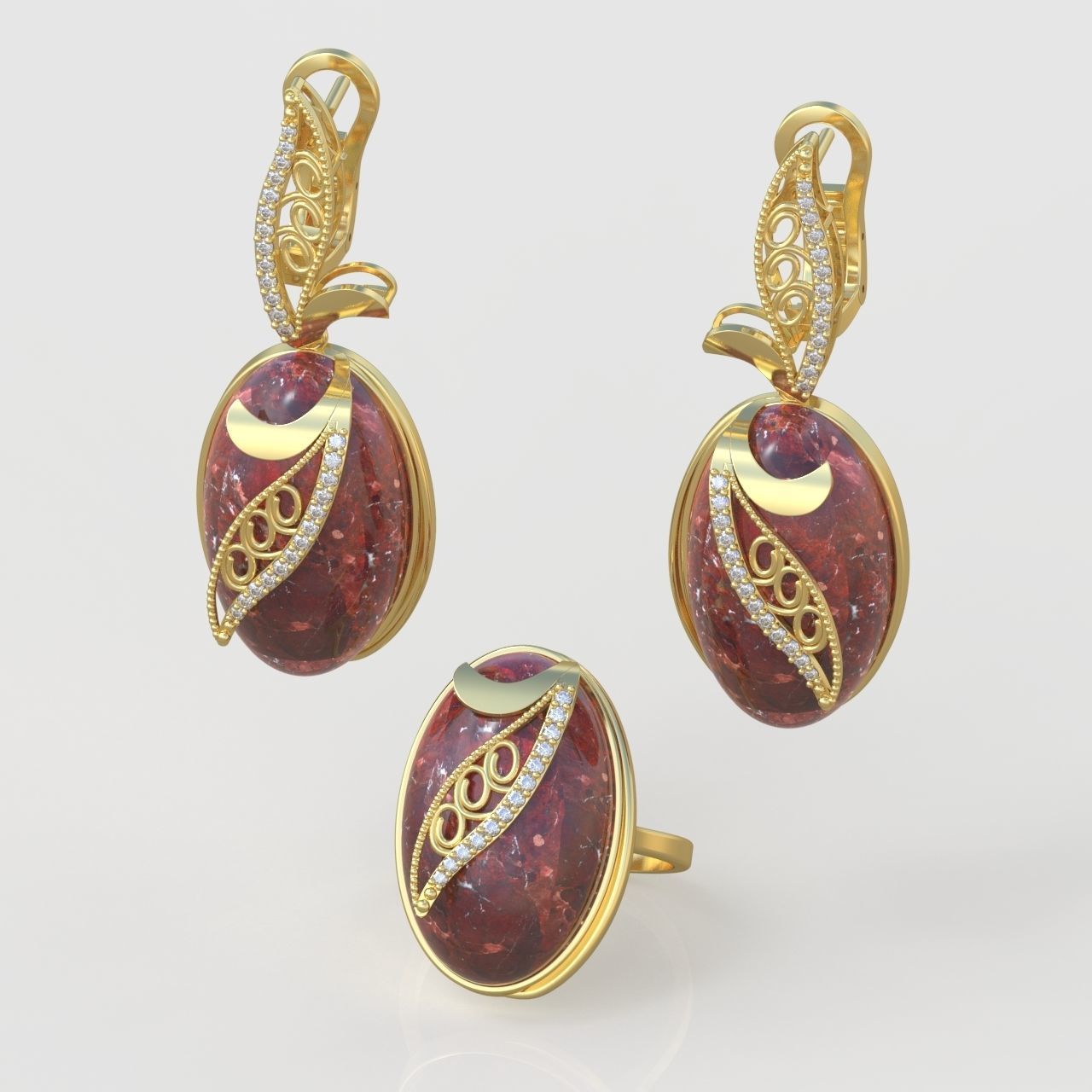 Ring and Earring Set 3D printable model 0076 3D Model Collection_4