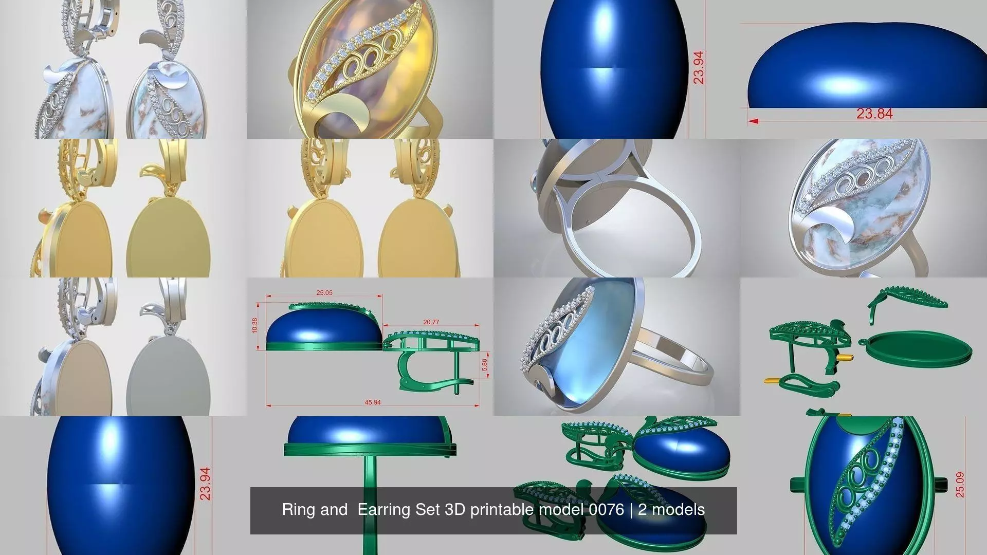 Ring and Earring Set 3D printable model 0076 3D Model Collection_1