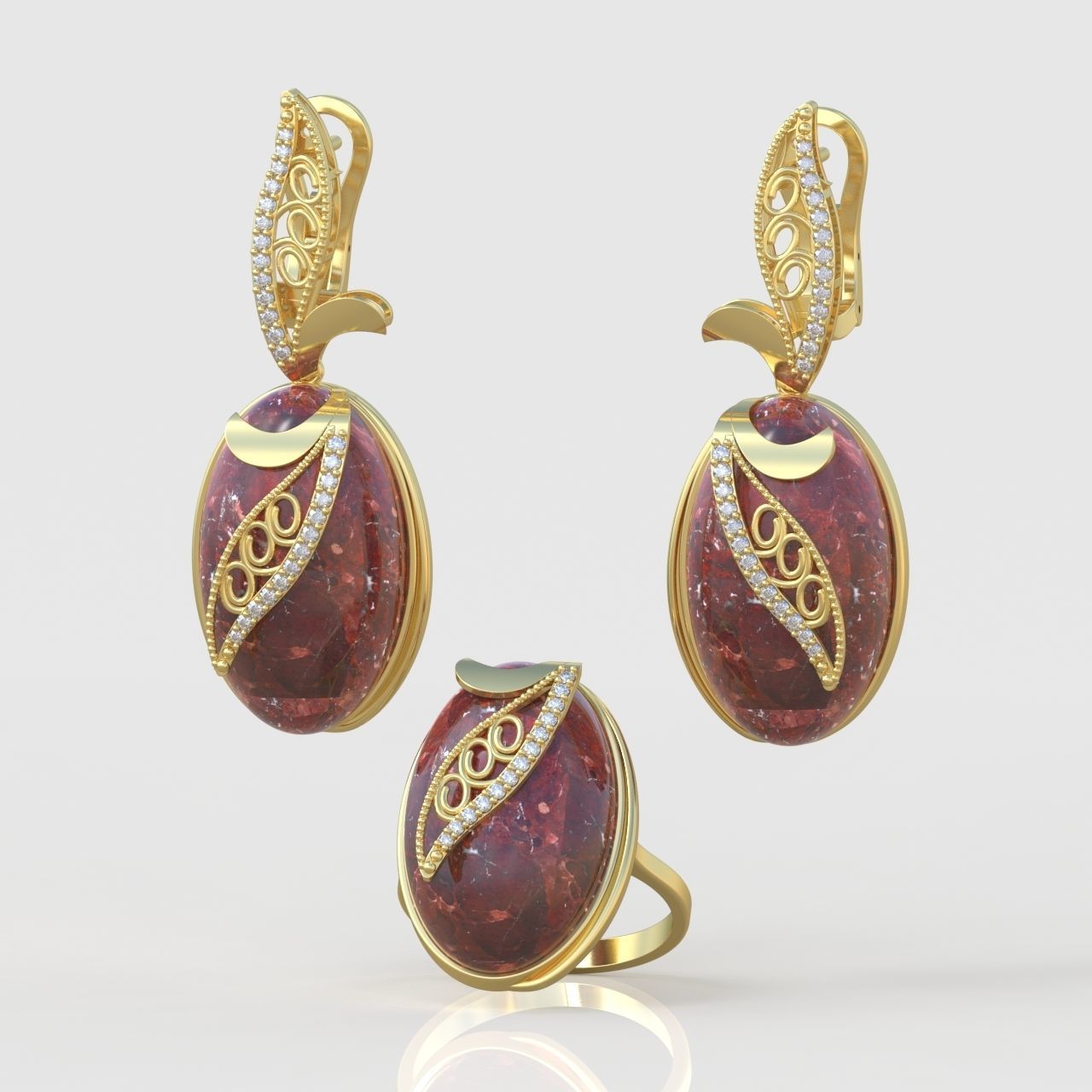 Ring and Earring Set 3D printable model 0076 3D Model Collection_2