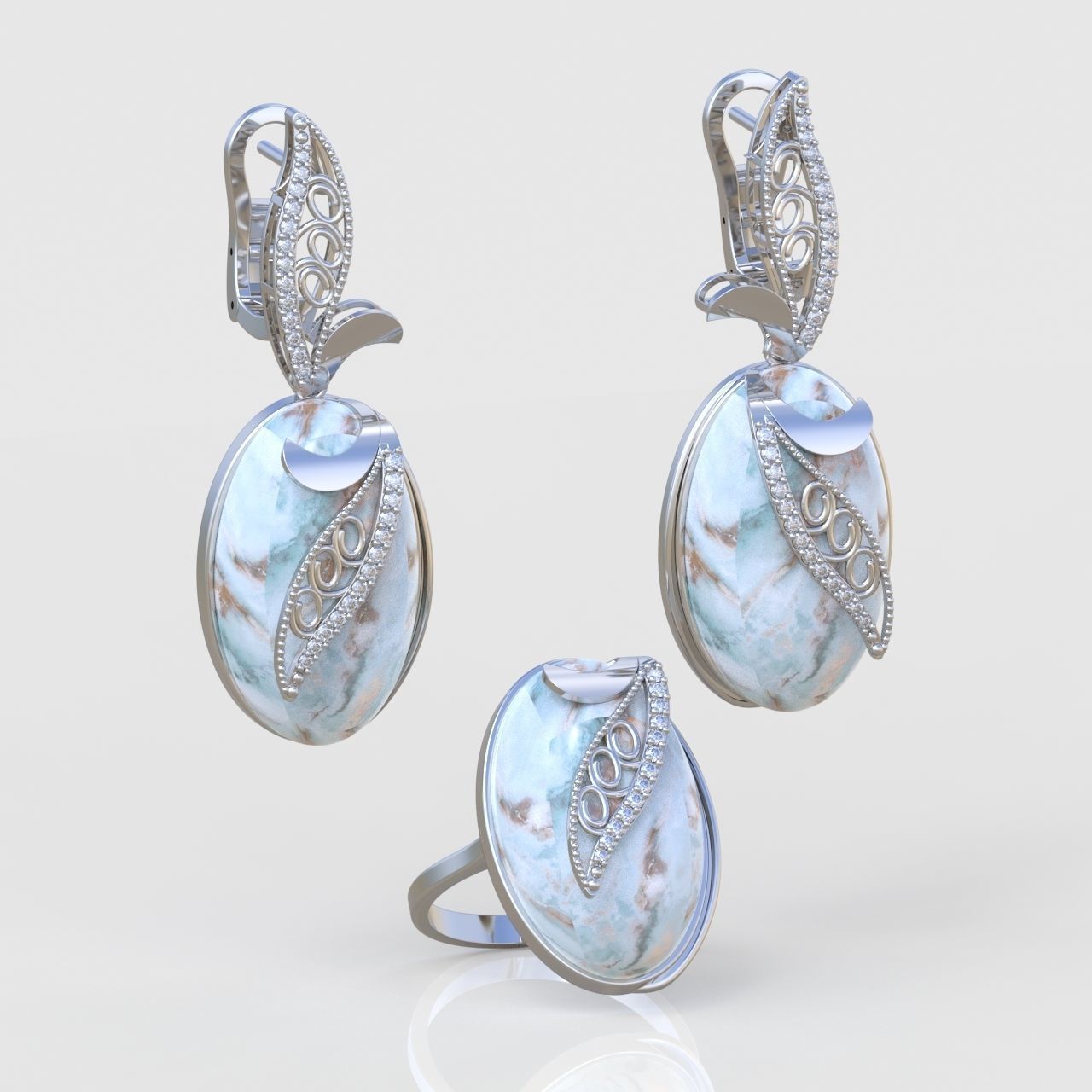 Ring and Earring Set 3D printable model 0076 3D Model Collection_5