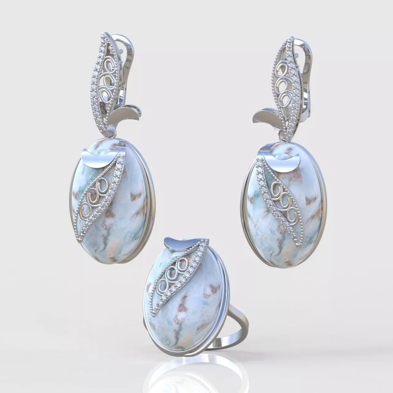 Ring and Earring Set 3D printable model 0076 3D Model Collection_0