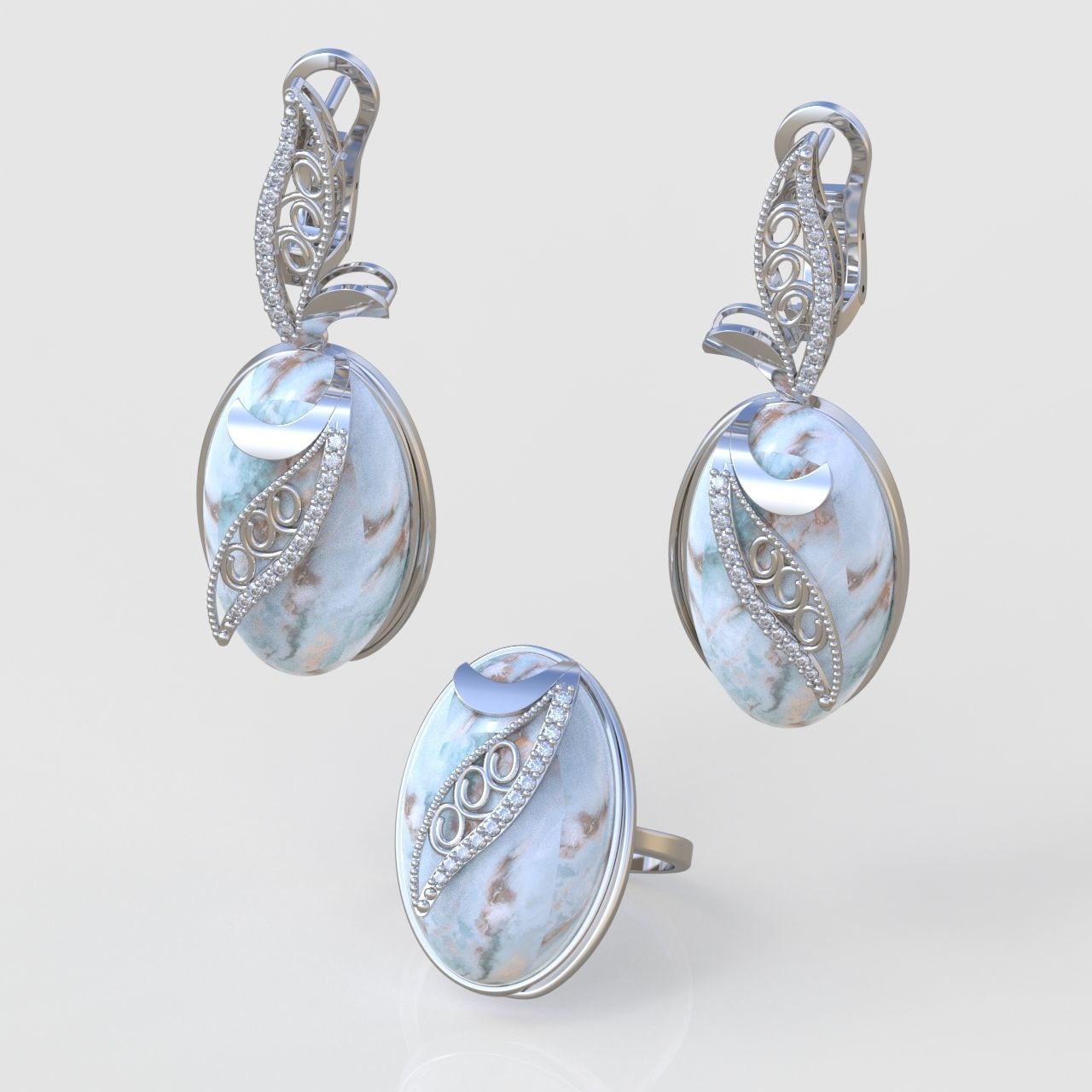 Ring and Earring Set 3D printable model 0076 3D Model Collection_3