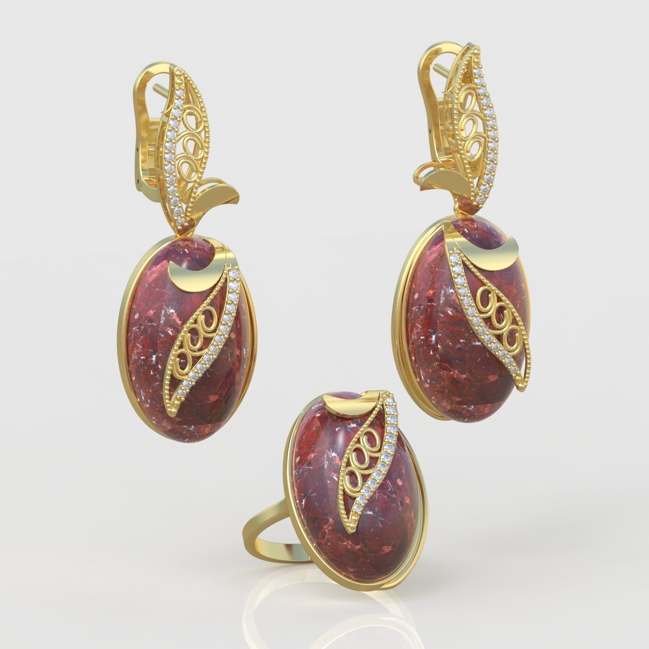 Ring and Earring Set 3D printable model 0076 3D Model Collection_6