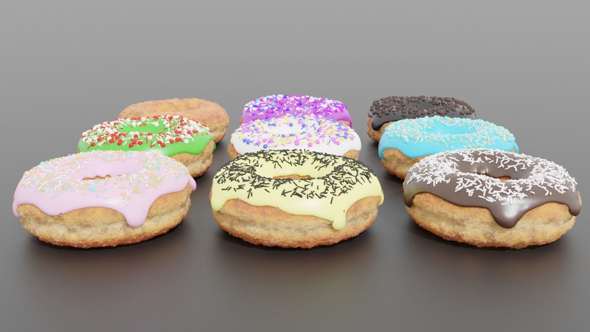 9 Donuts Set 3D model_2