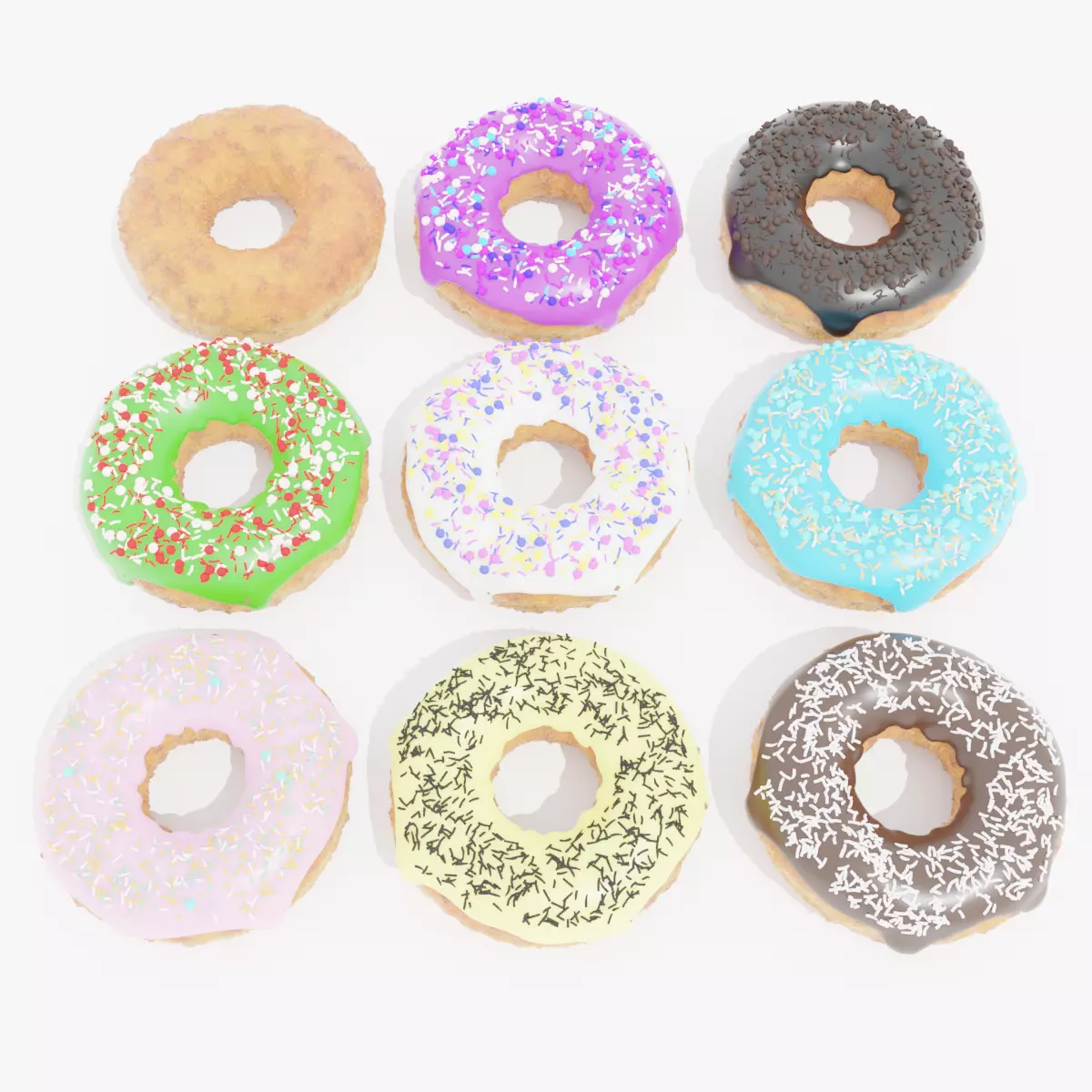 9 Donuts Set 3D model_0