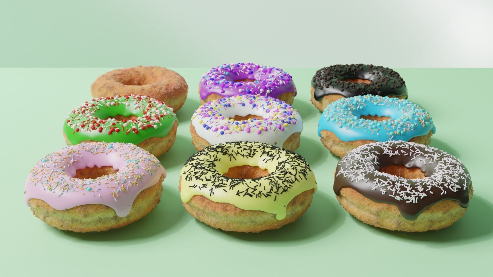 9 Donuts Set 3D model_4