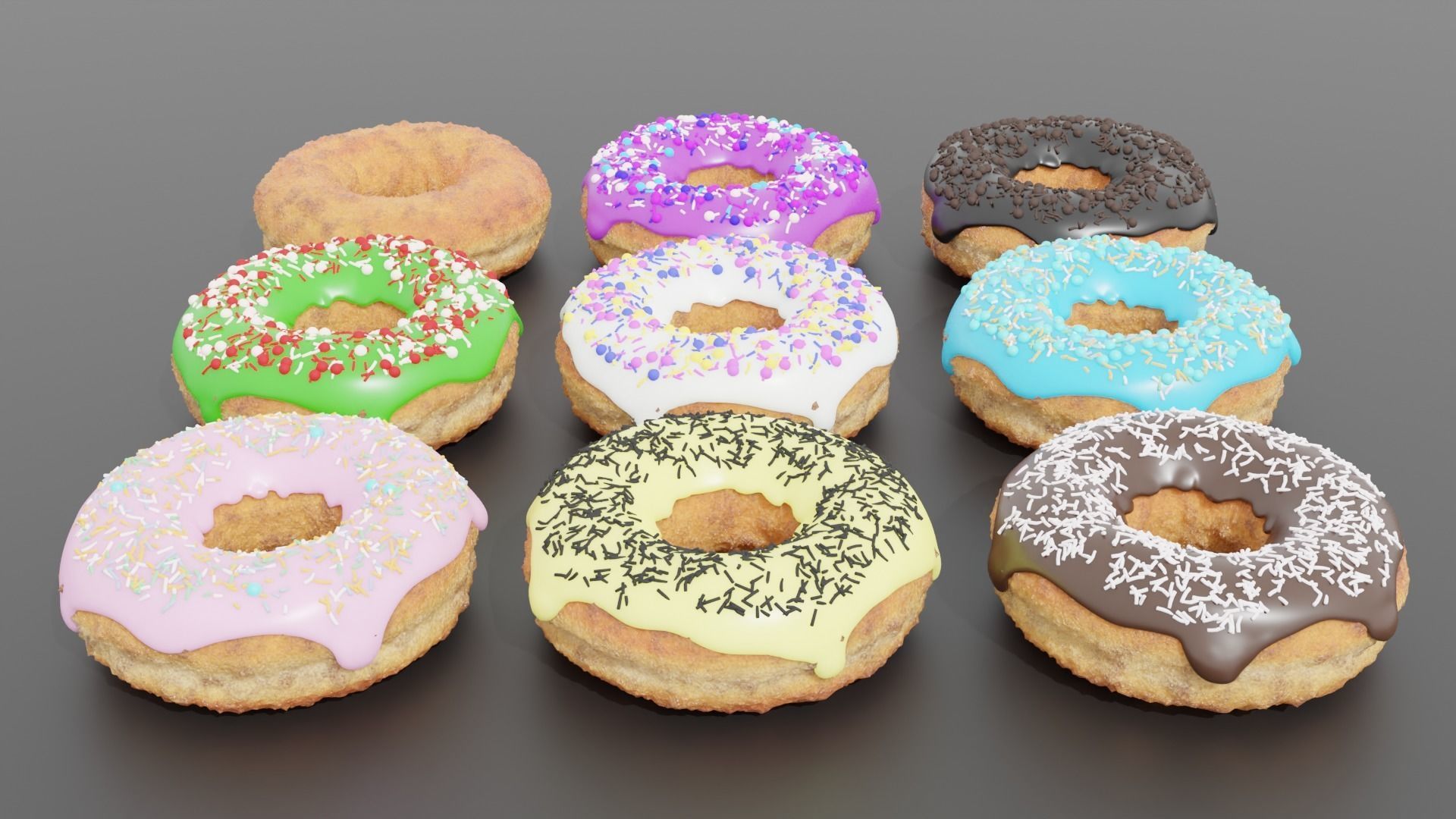 9 Donuts Set 3D model_1