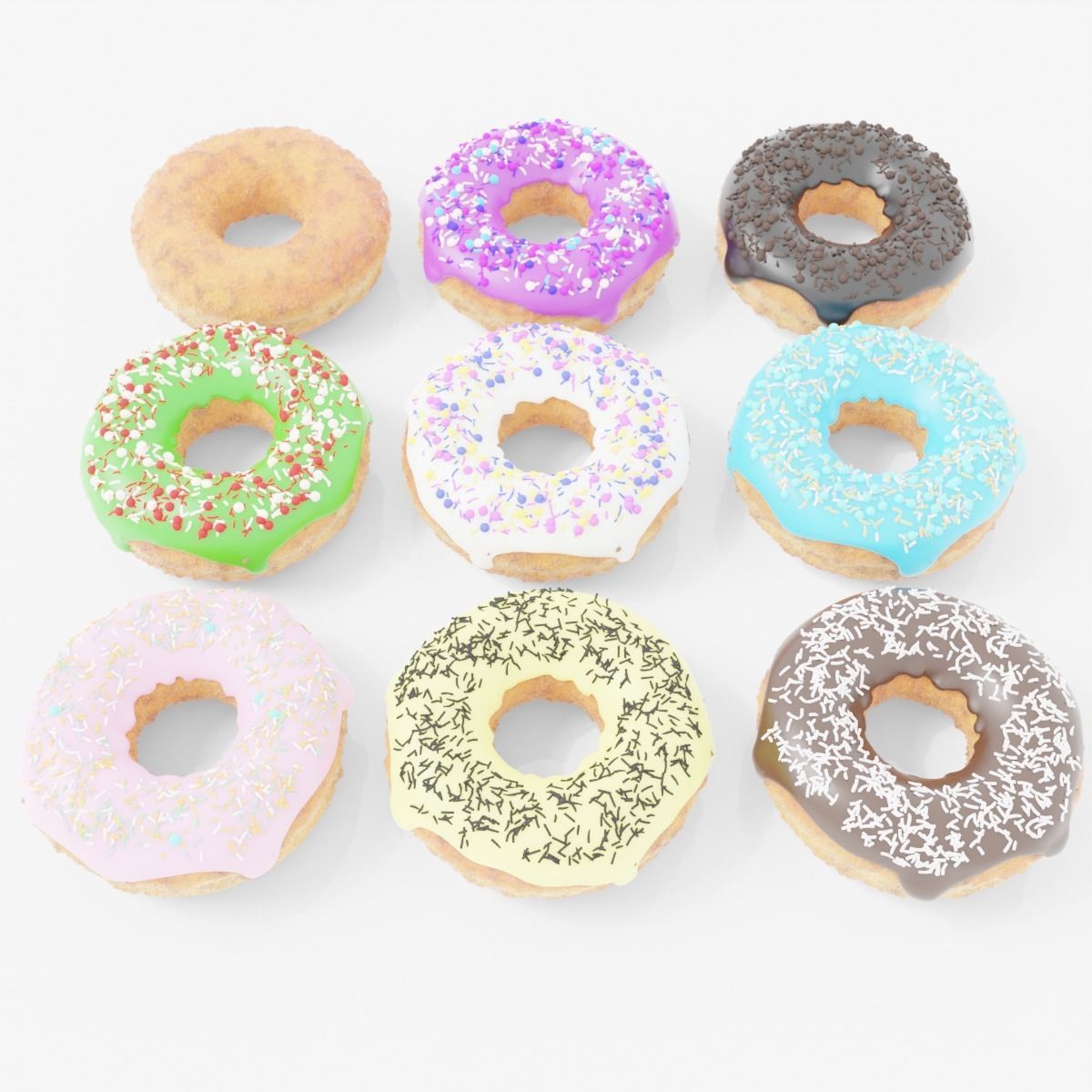 9 Donuts Set 3D model_3