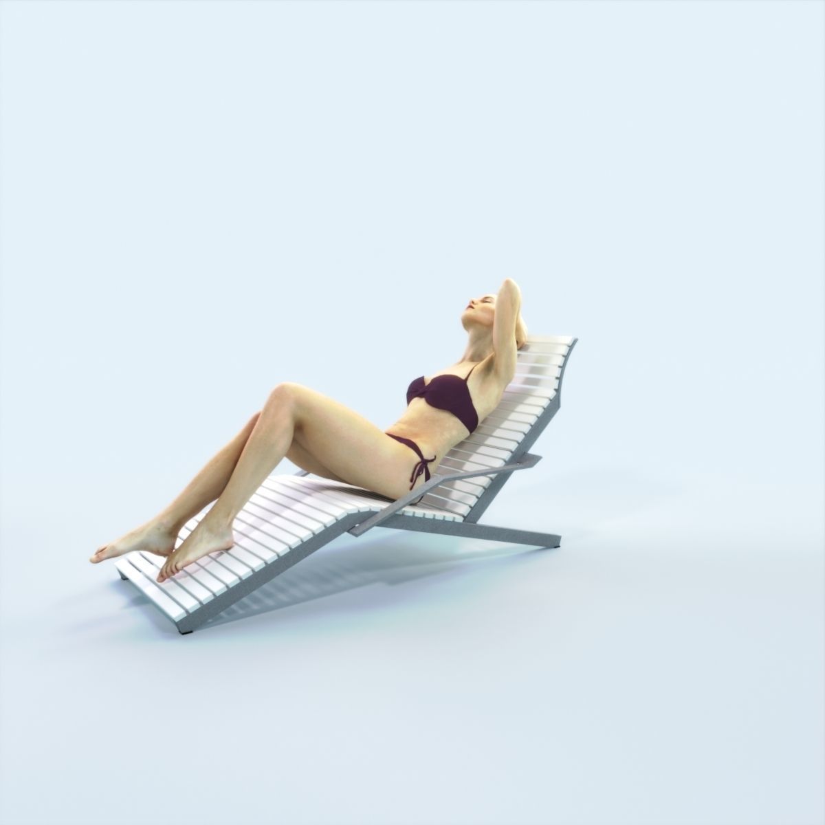 Beauty 01F Beach Tanning Sitting Sports Woman Low-poly 3D model_9