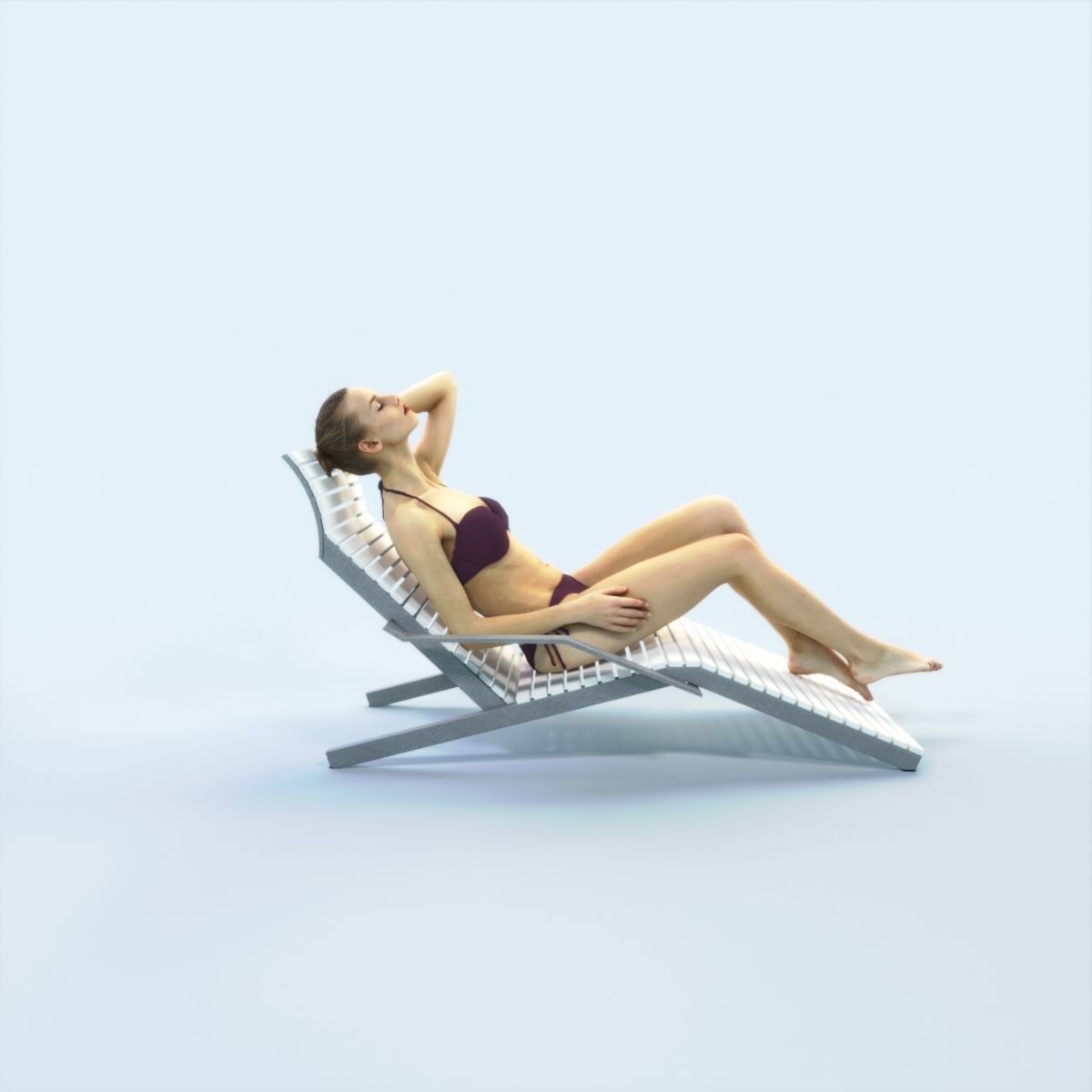Beauty 01F Beach Tanning Sitting Sports Woman Low-poly 3D model_3