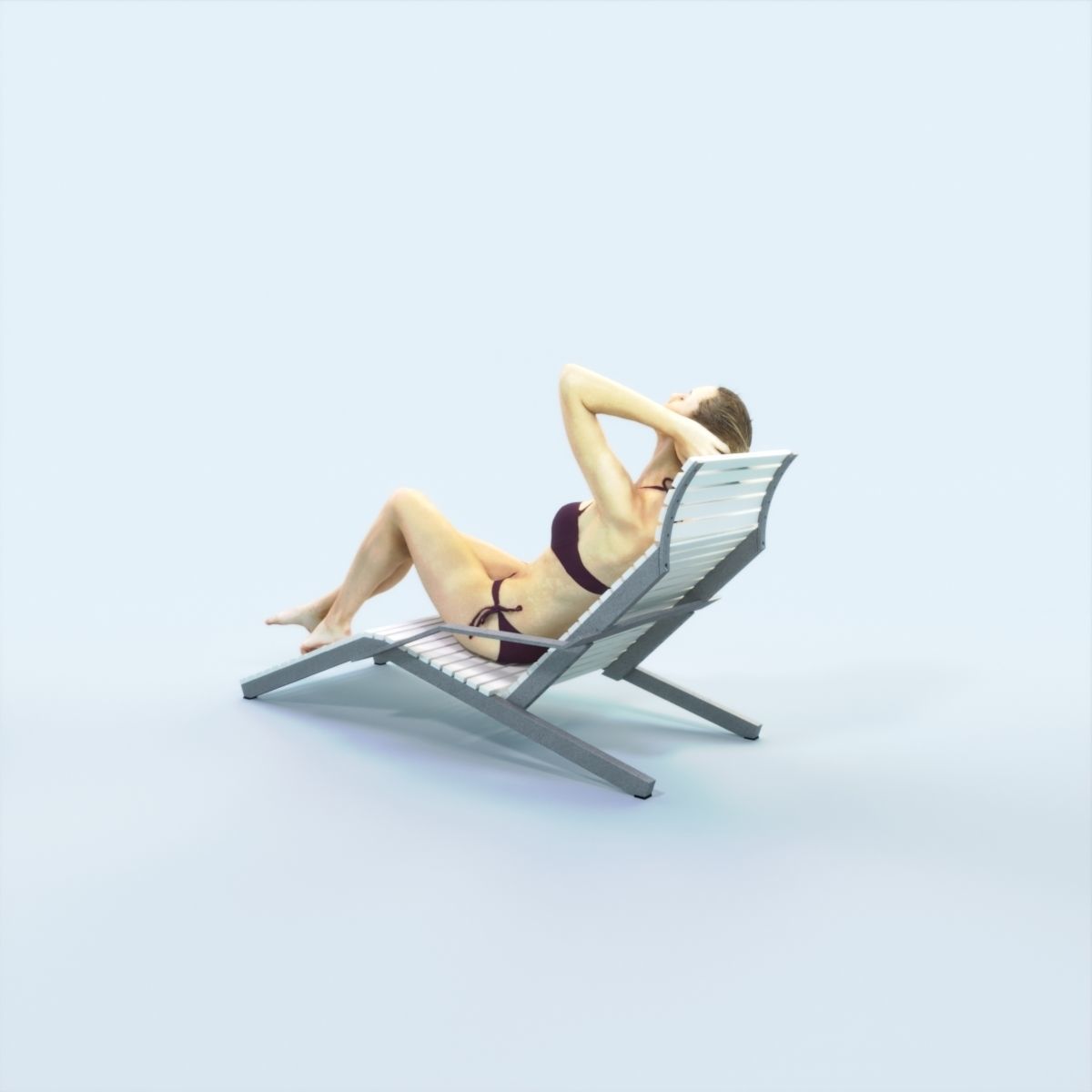 Beauty 01F Beach Tanning Sitting Sports Woman Low-poly 3D model_7