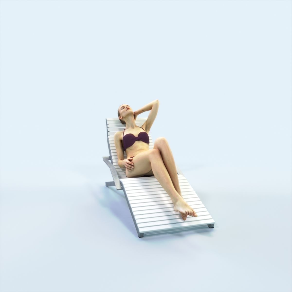 Beauty 01F Beach Tanning Sitting Sports Woman Low-poly 3D model_2