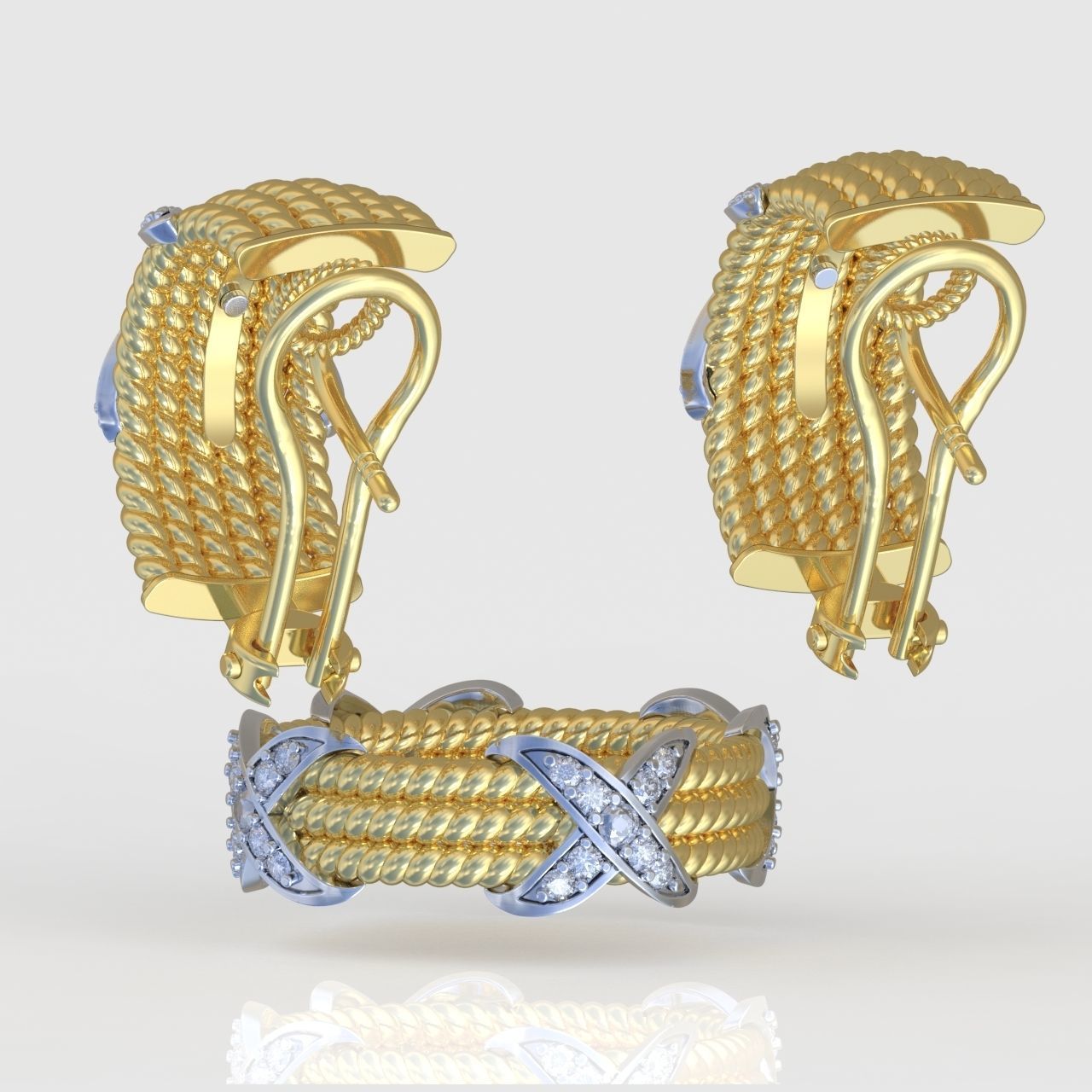 Ring and Earring  Set 3D printable model 0080 3D Model Collection_10