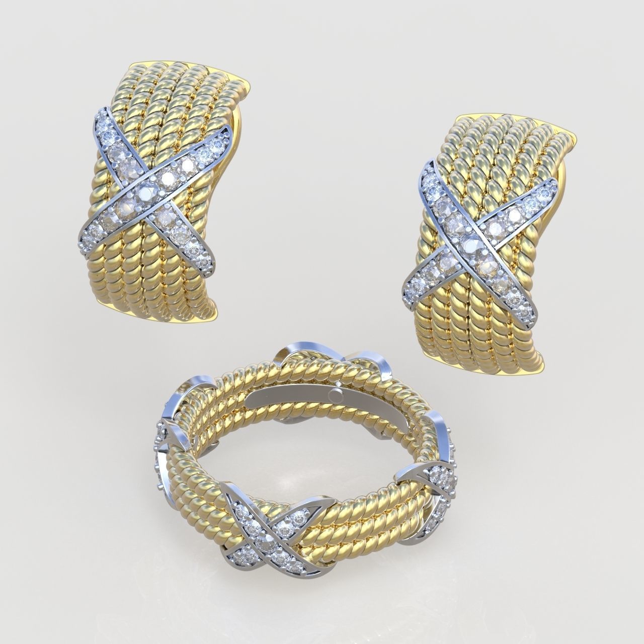 Ring and Earring  Set 3D printable model 0080 3D Model Collection_9