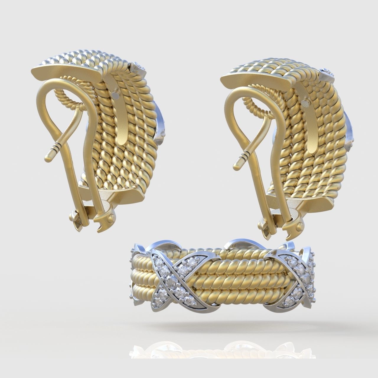 Ring and Earring  Set 3D printable model 0080 3D Model Collection_8