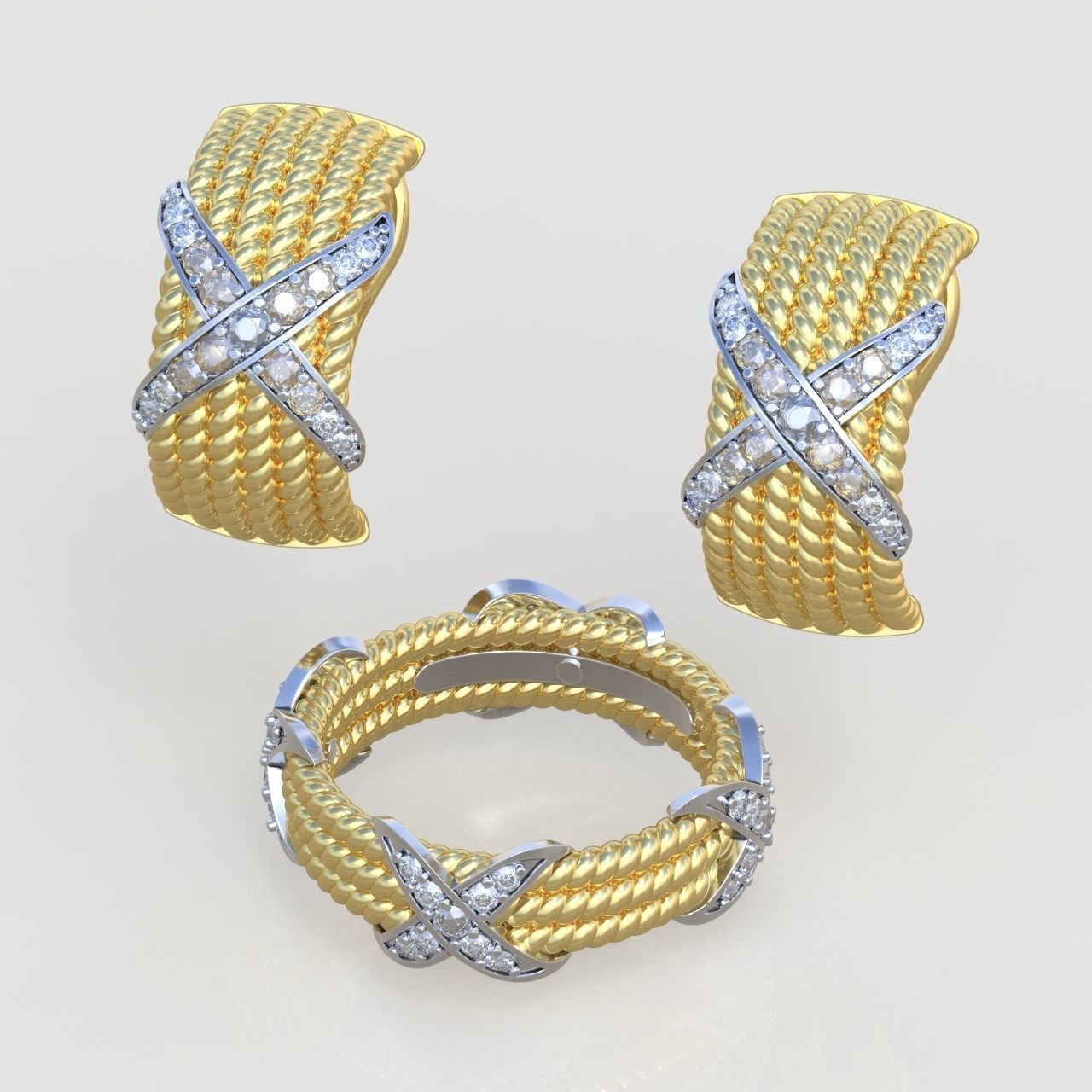 Ring and Earring  Set 3D printable model 0080 3D Model Collection_2