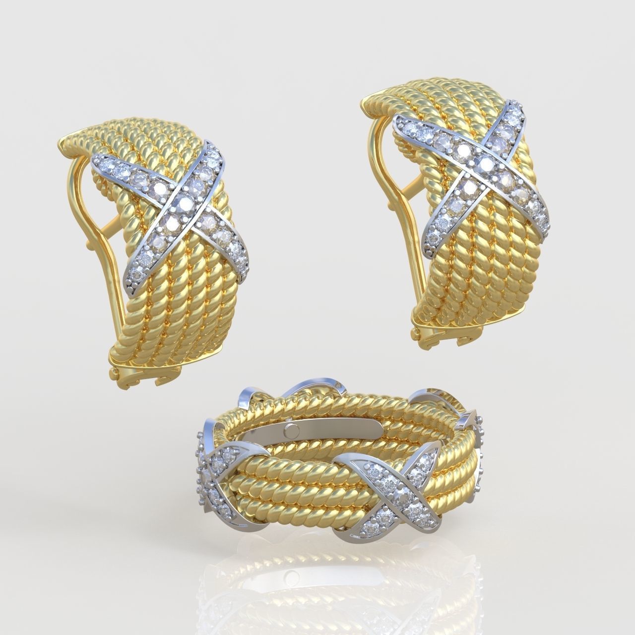 Ring and Earring  Set 3D printable model 0080 3D Model Collection_1