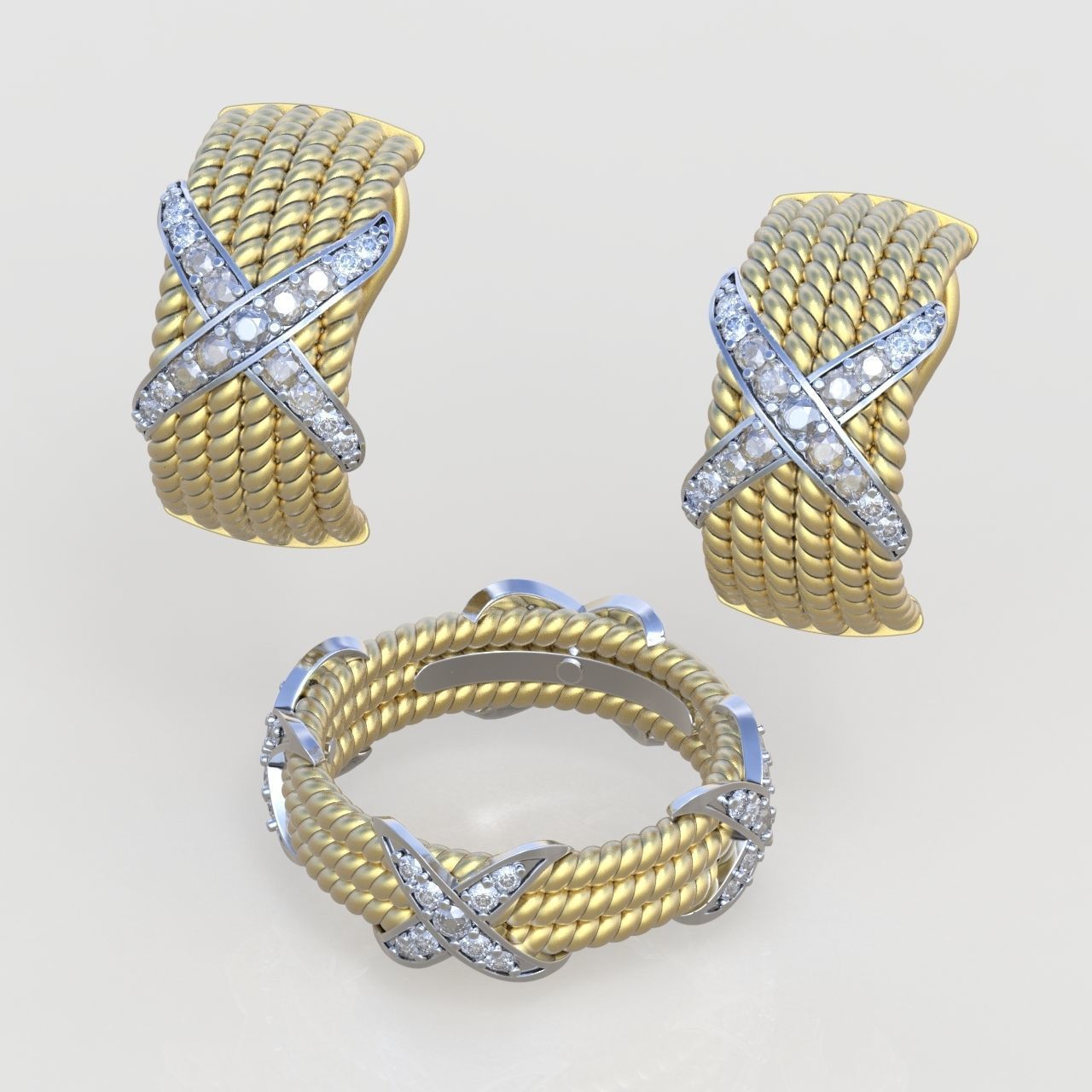 Ring and Earring  Set 3D printable model 0080 3D Model Collection_12