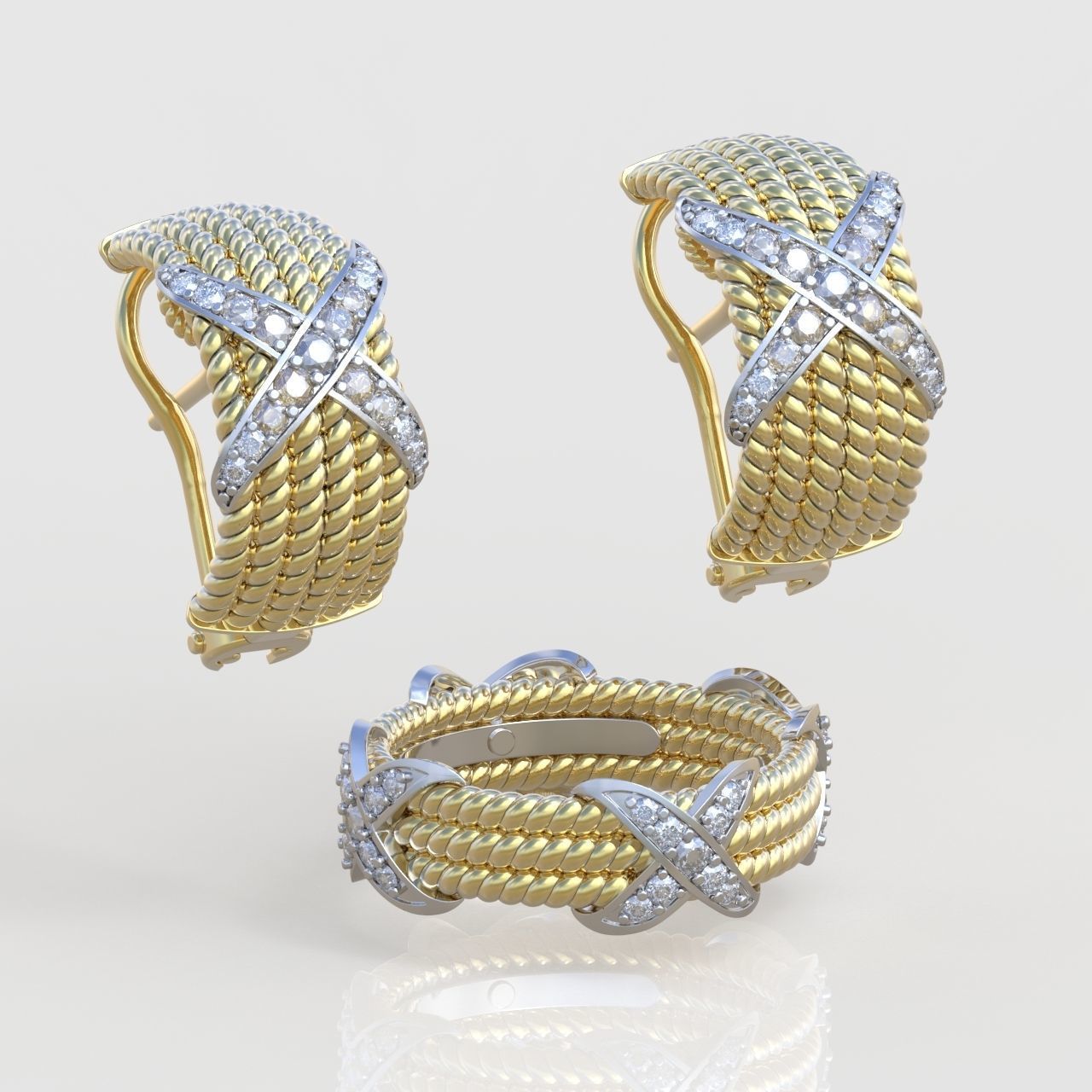 Ring and Earring  Set 3D printable model 0080 3D Model Collection_16