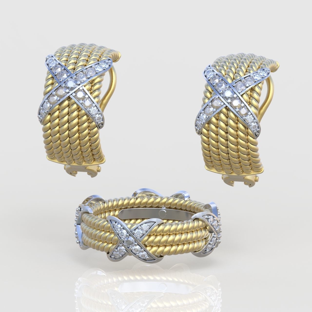 Ring and Earring  Set 3D printable model 0080 3D Model Collection_17