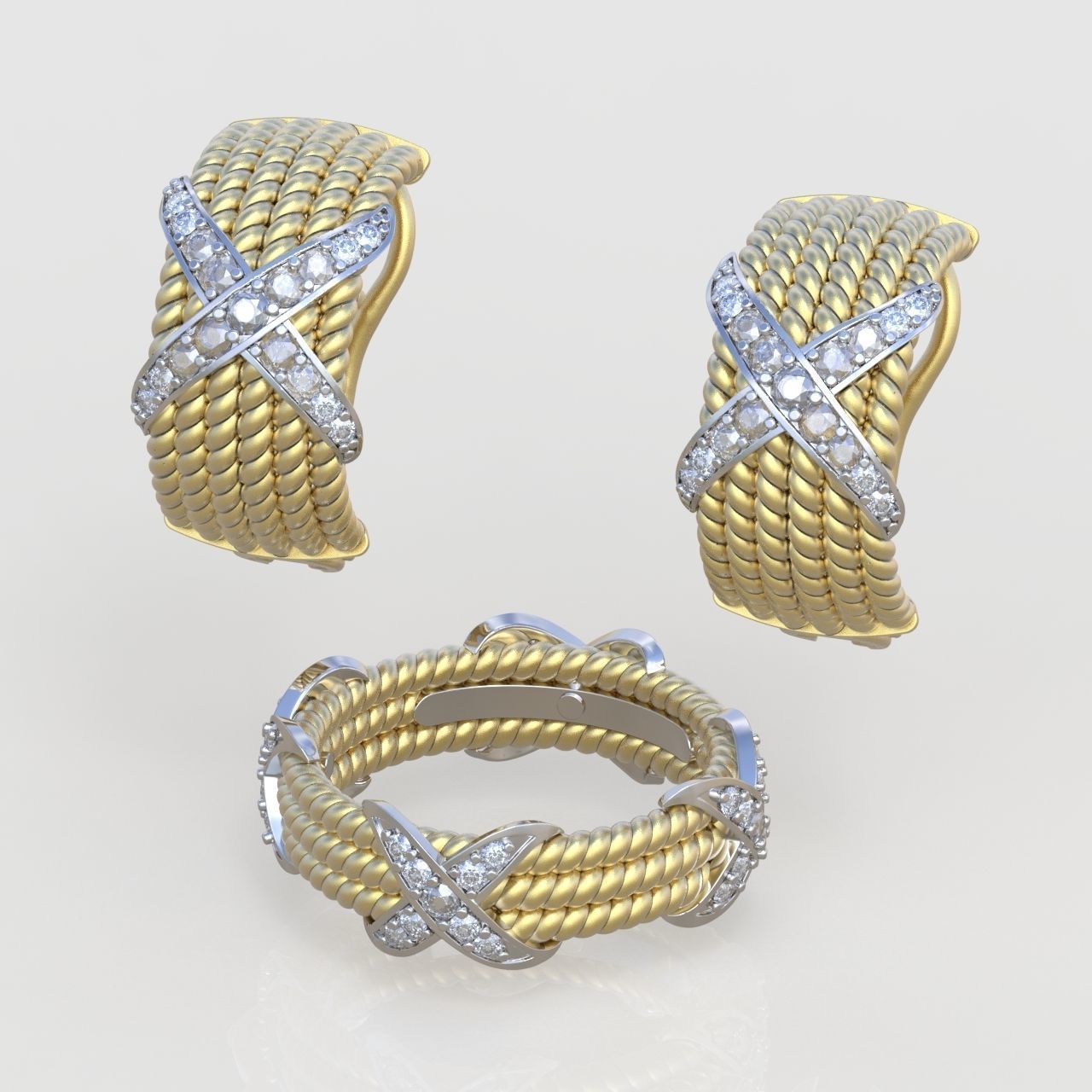 Ring and Earring  Set 3D printable model 0080 3D Model Collection_3
