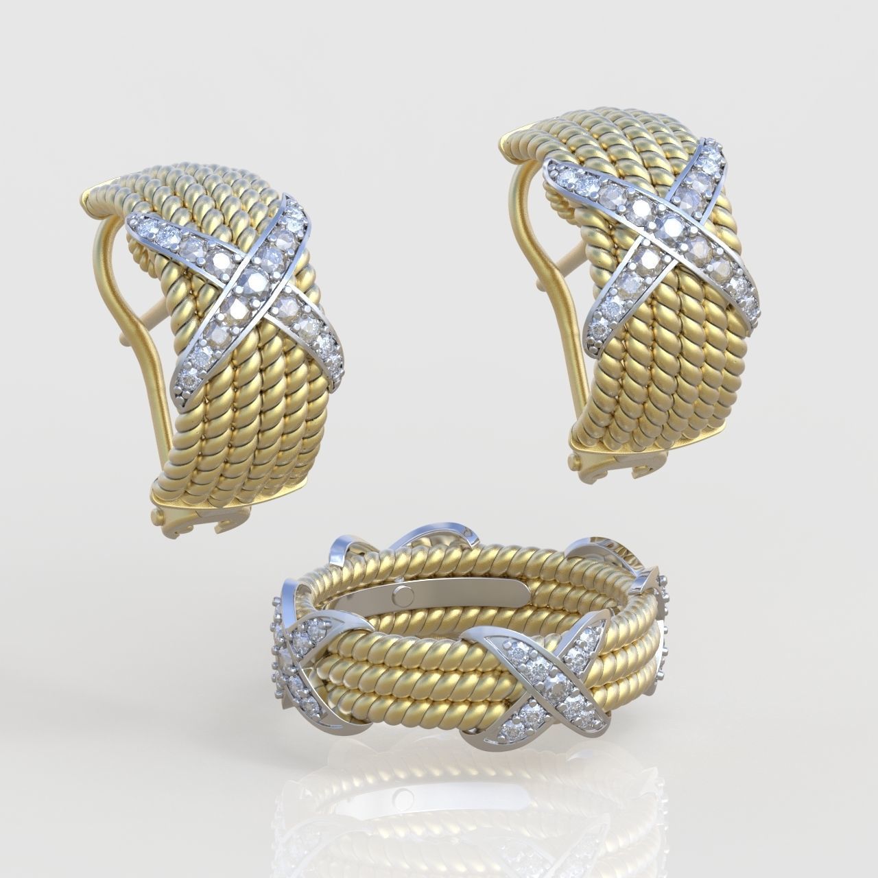 Ring and Earring  Set 3D printable model 0080 3D Model Collection_14