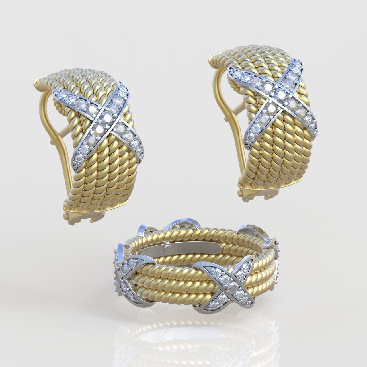 Ring and Earring  Set 3D printable model 0080 3D Model Collection_11