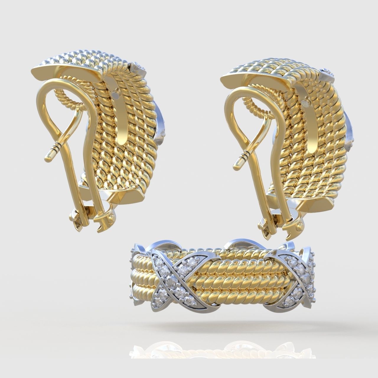 Ring and Earring  Set 3D printable model 0080 3D Model Collection_7