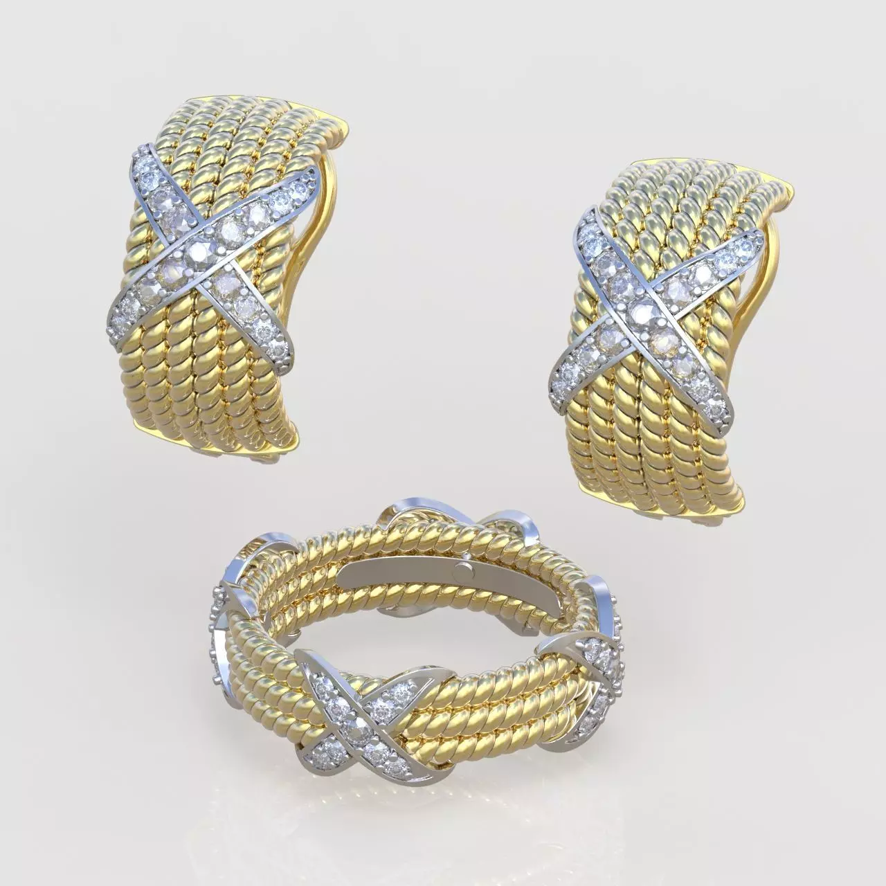 Ring and Earring  Set 3D printable model 0080 3D Model Collection_0