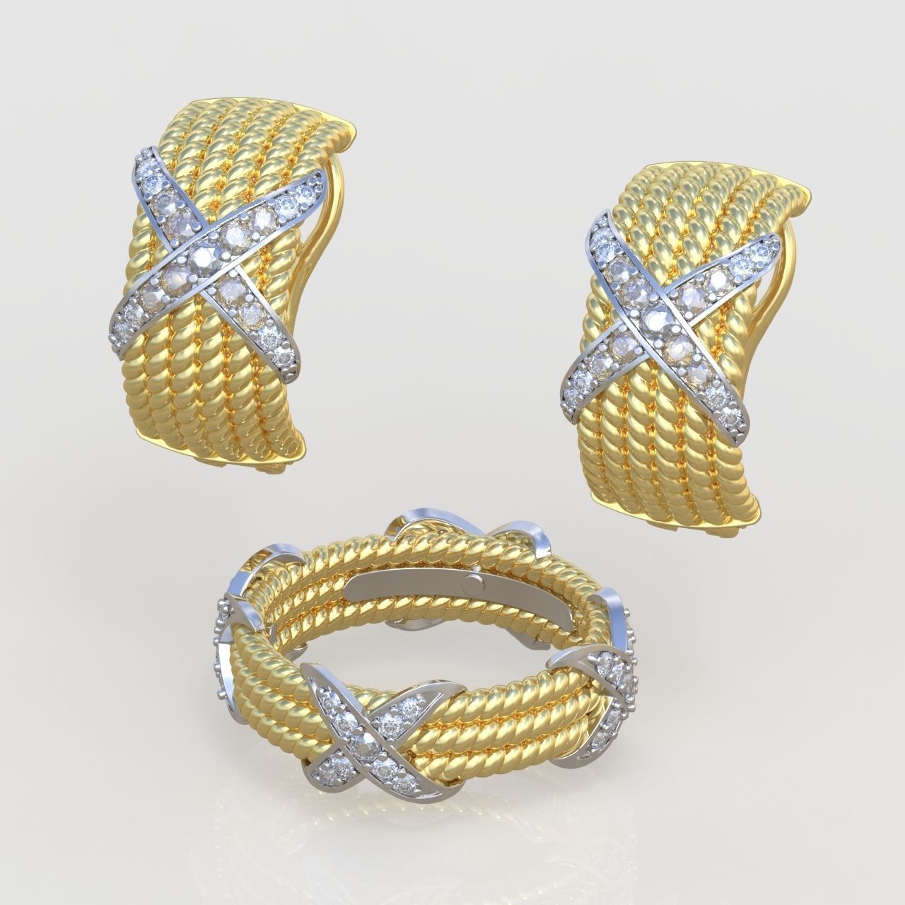 Ring and Earring  Set 3D printable model 0080 3D Model Collection_13