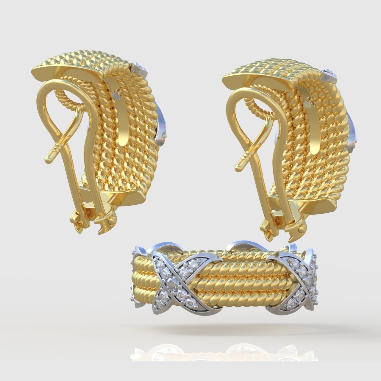 Ring and Earring  Set 3D printable model 0080 3D Model Collection_6