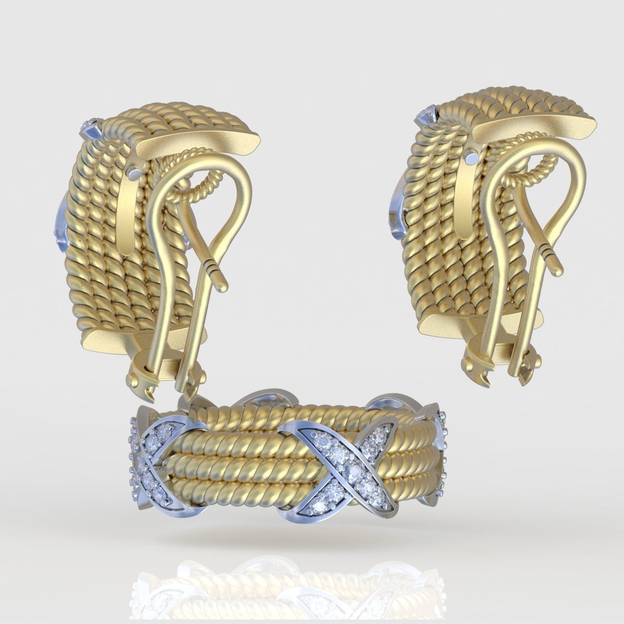 Ring and Earring  Set 3D printable model 0080 3D Model Collection_15